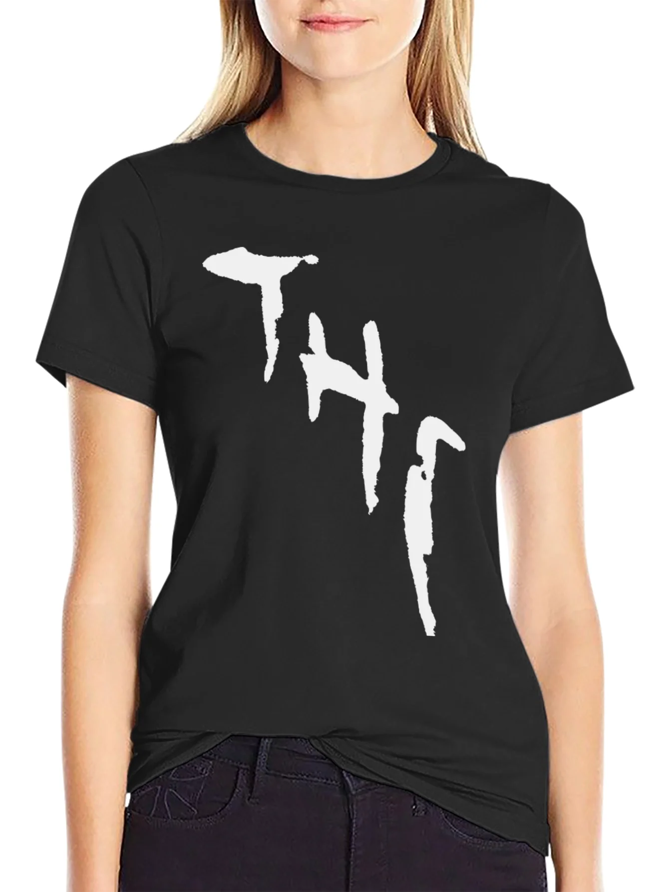 Black Tee with White Abstract THJ Print