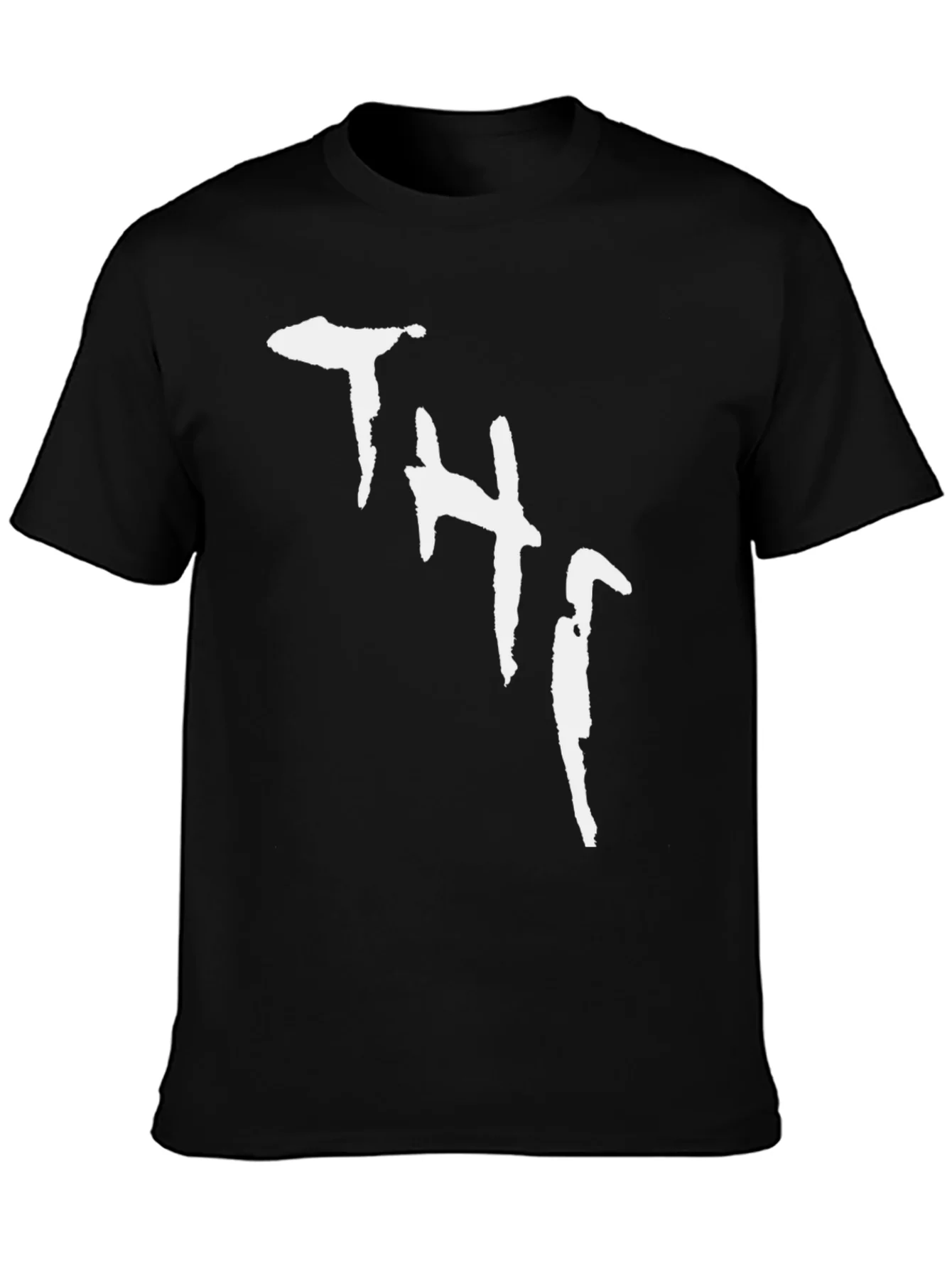Black Tee with White Abstract THJ Print