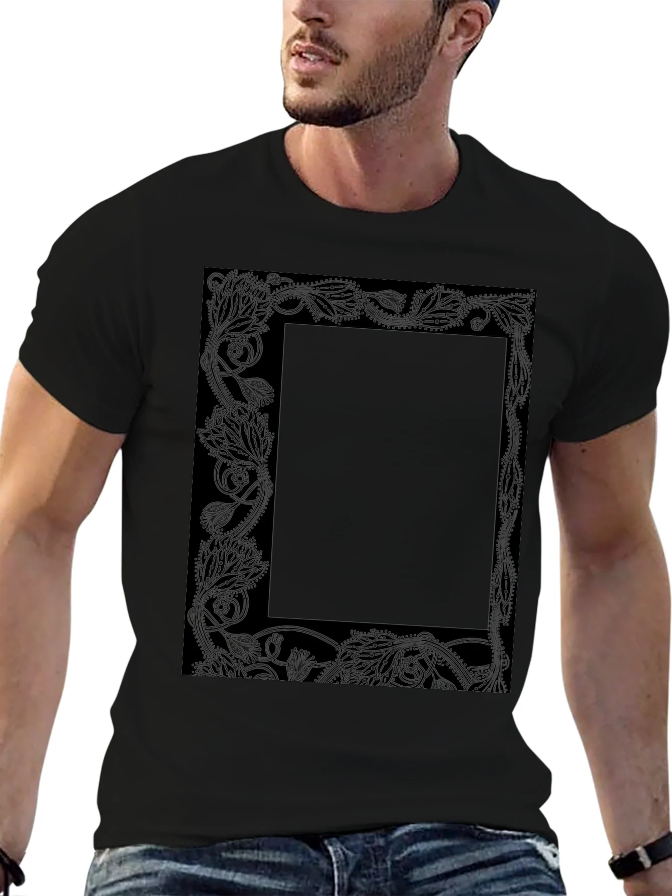 Floral Border Graphic Tee - Black