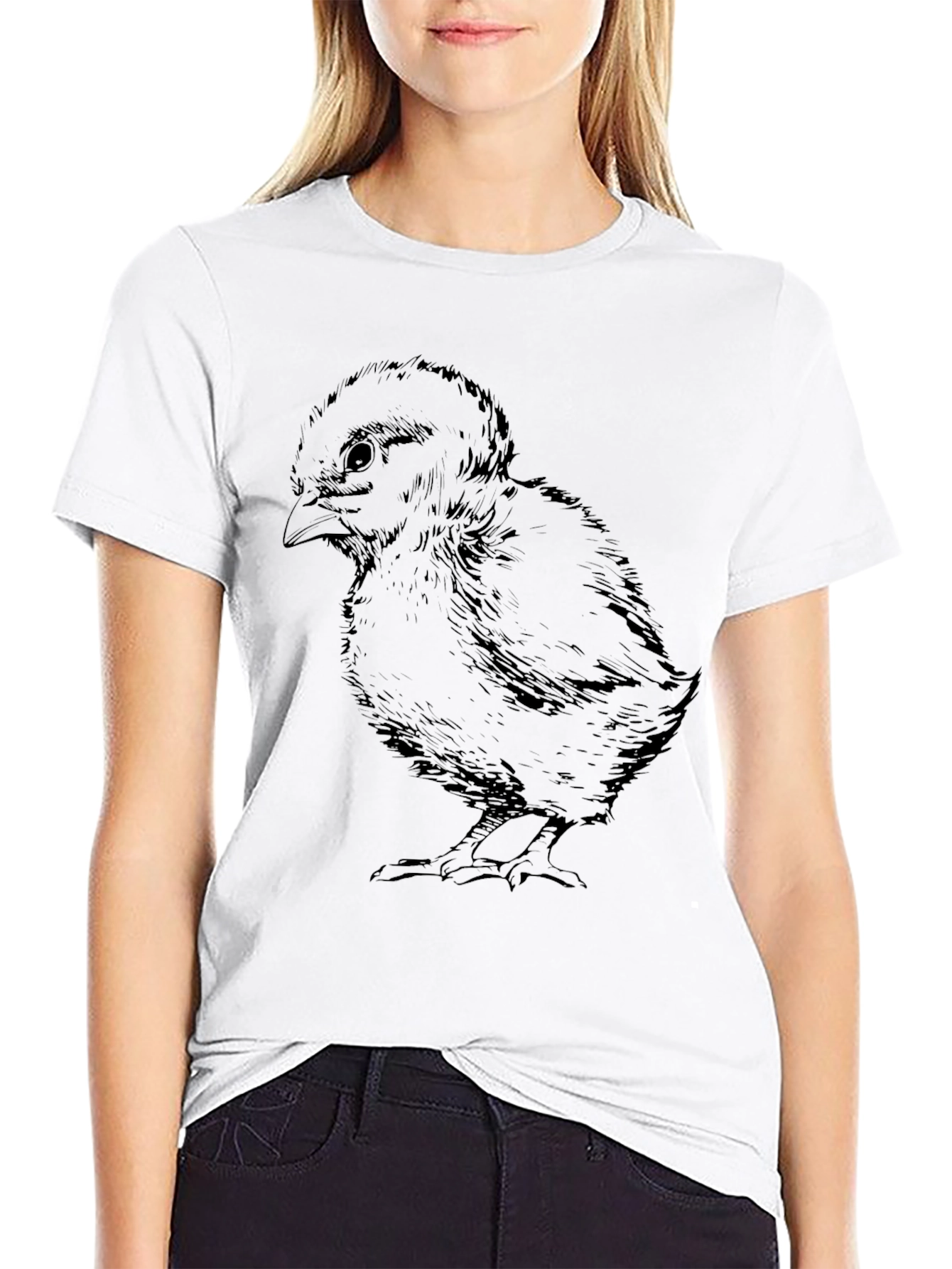 Black T-Shirt with Chick Illustration
