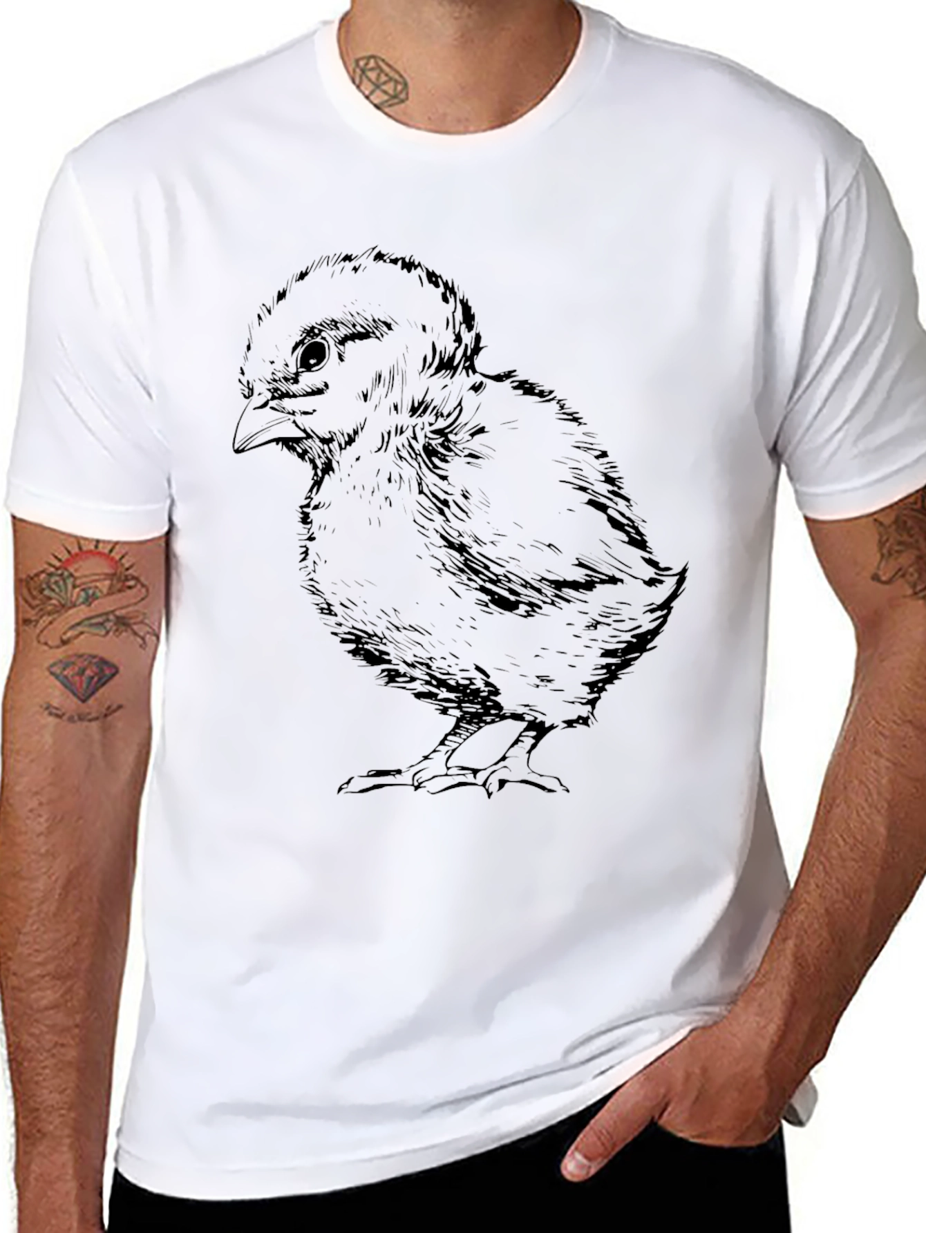 Black T-Shirt with Chick Illustration