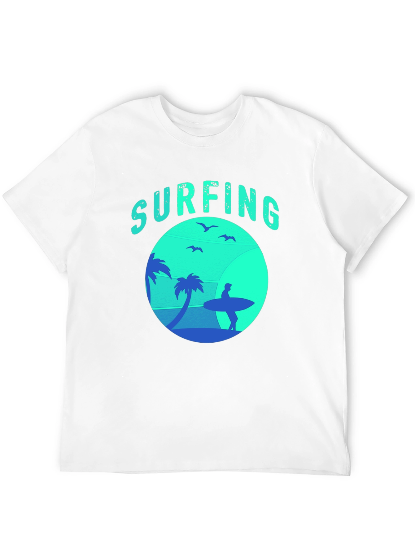 Surfing Silhouette Graphic Tee - Black Cotton T-Shirt