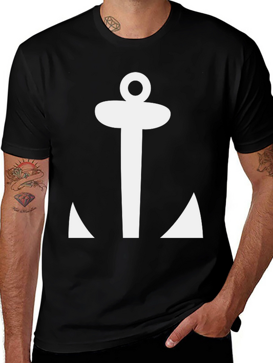 Nautical Anchor Graphic Tee - Black Cotton T-Shirt