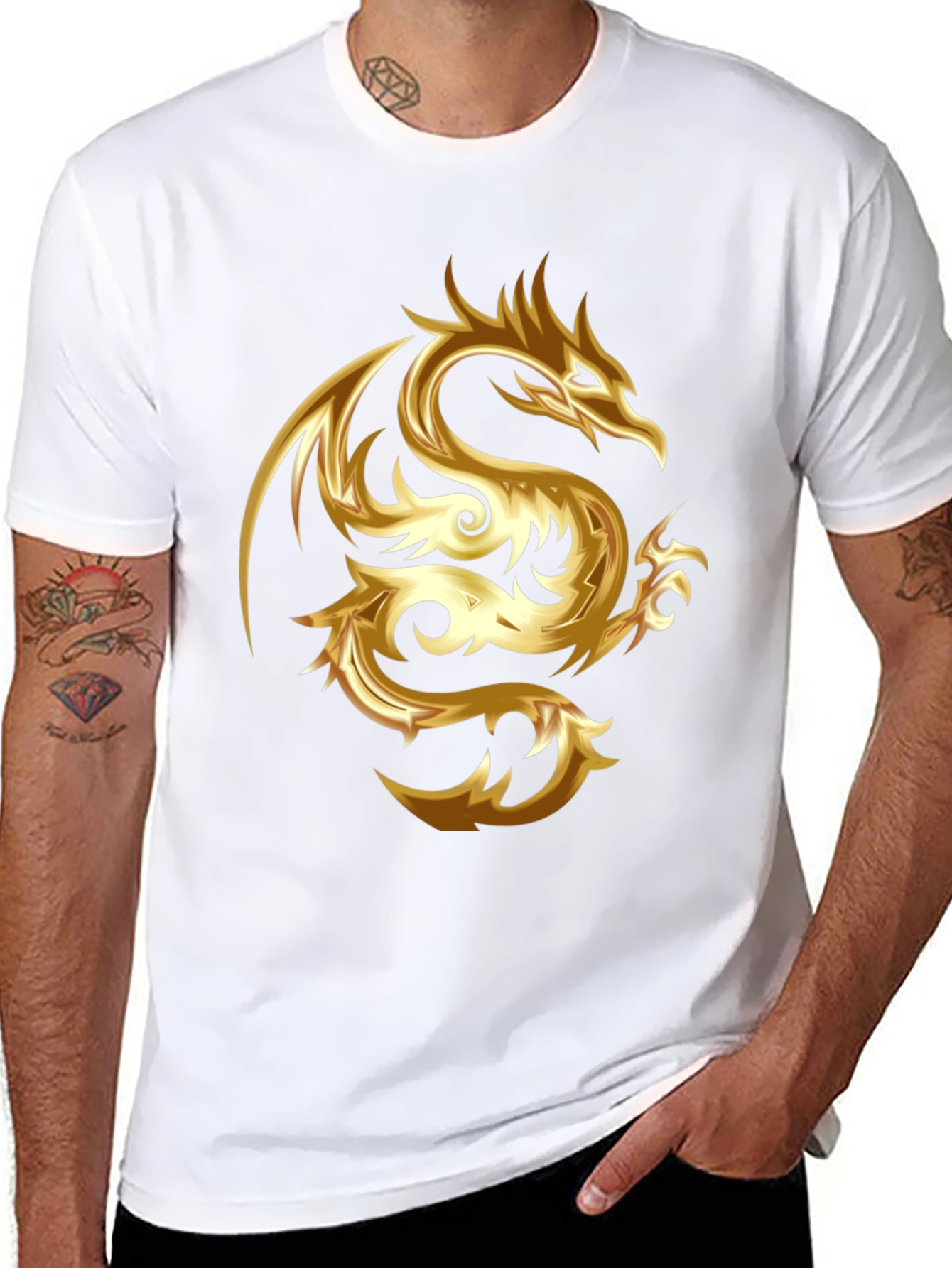 Golden Dragon Graphic Print Black T-Shirt