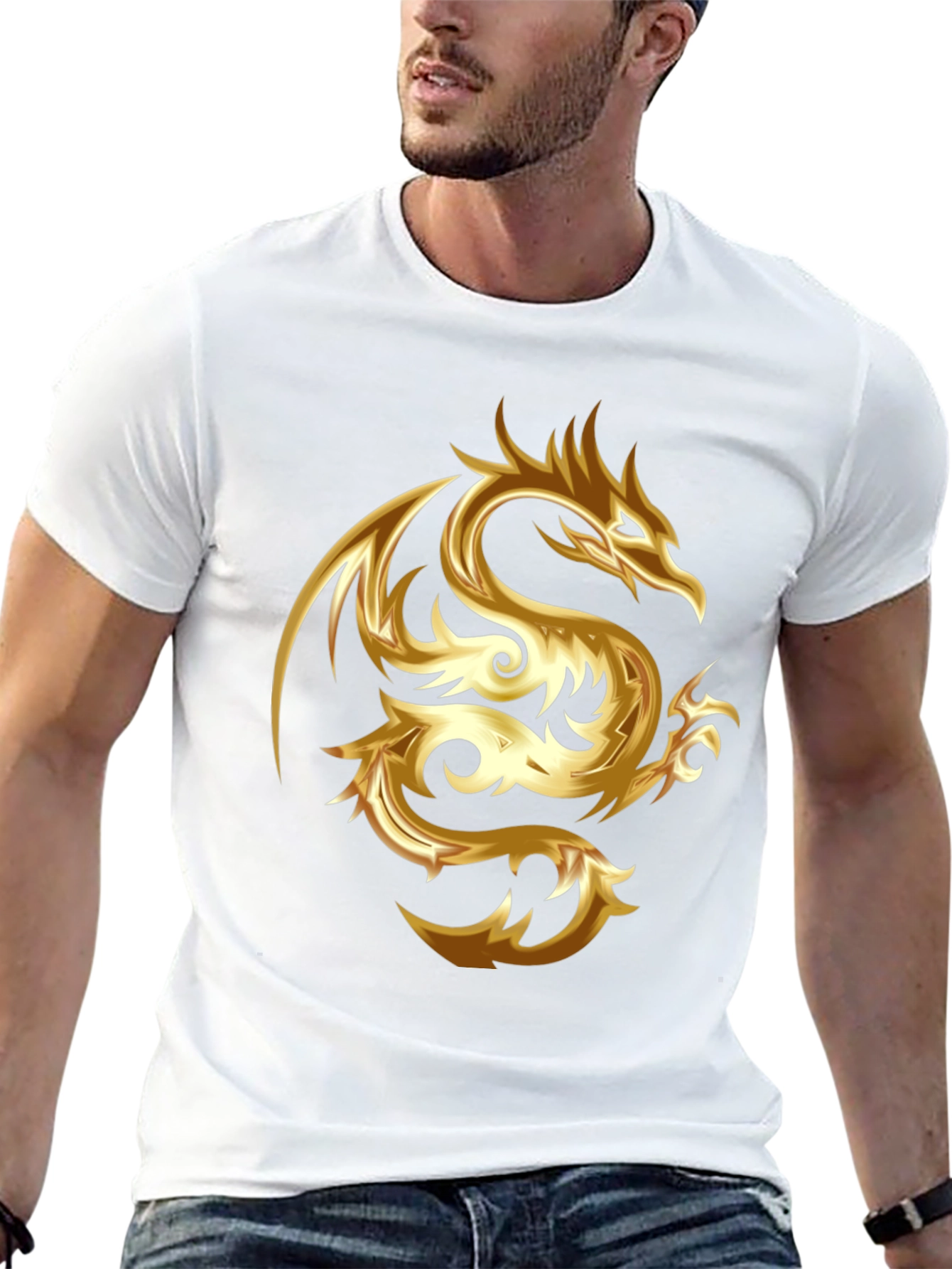 Golden Dragon Graphic Print Black T-Shirt