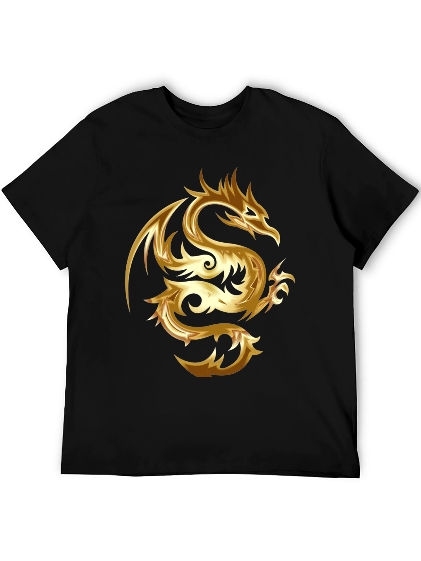 Golden Dragon Graphic Print Black T-Shirt