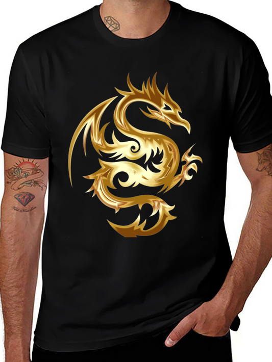 Golden Dragon Graphic Print Black T-Shirt