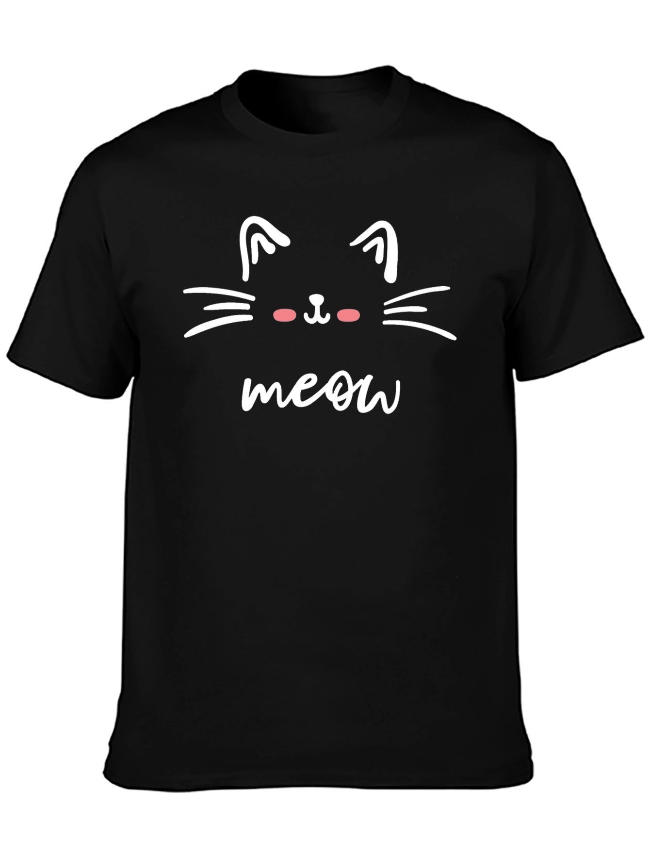 Cute Cat Meow Graphic Tee - Black Casual T-Shirt