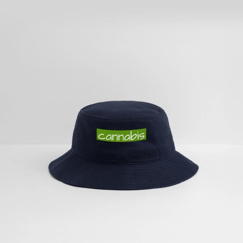 Hand drawn cannabis text logo on green background