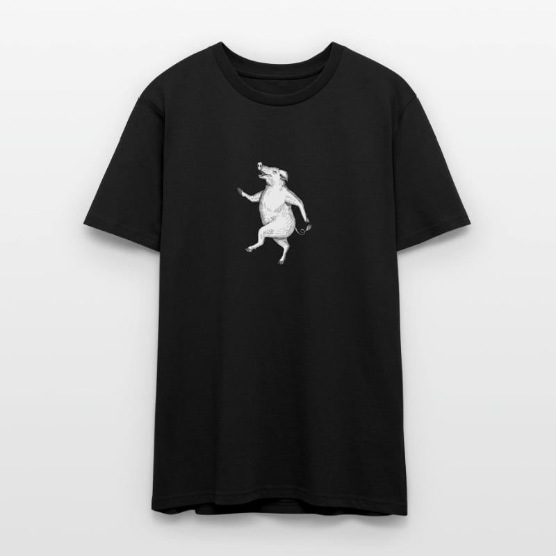 Happy Pig Dancing Drawing Retro Black and White