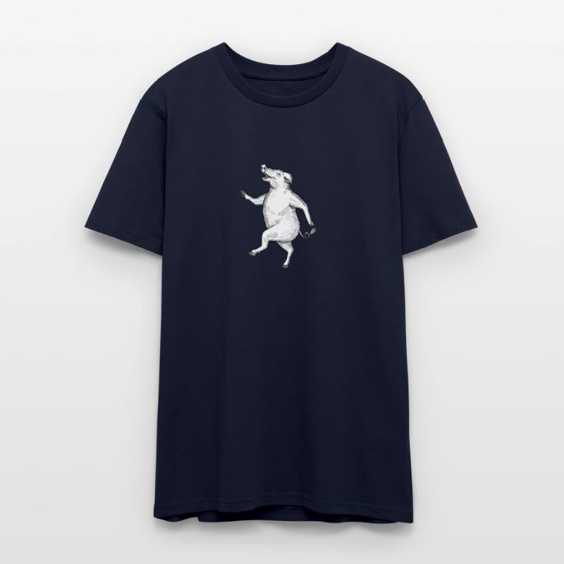 Happy Pig Dancing Drawing Retro Black and White