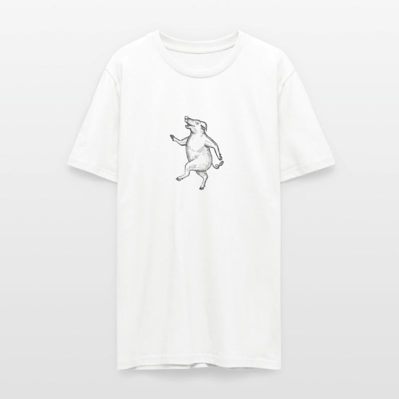 Happy Pig Dancing Drawing Retro Black and White