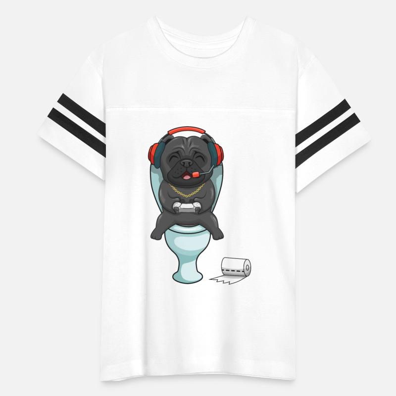 Hardcore gamer pug playing on the toilet