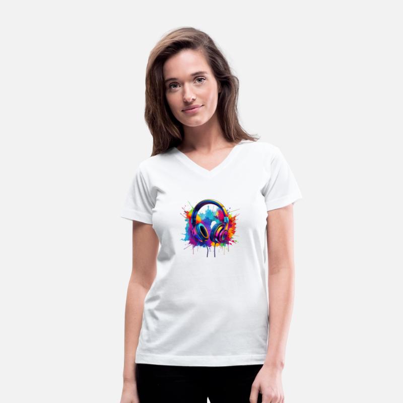 Headphones Surrounded By Colorful Paint Splashes