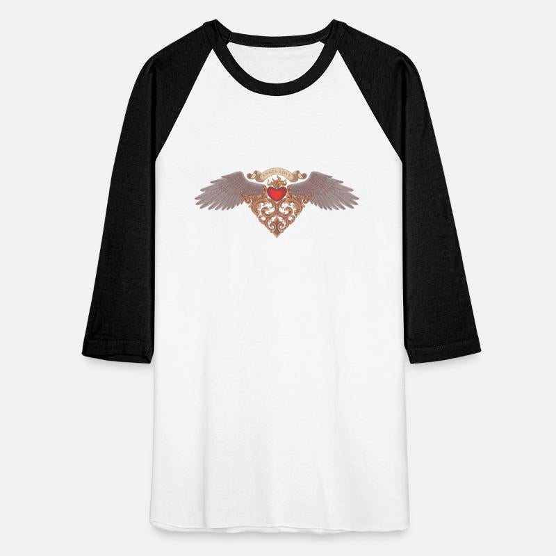 heart with torch, wings, banner and gold floral