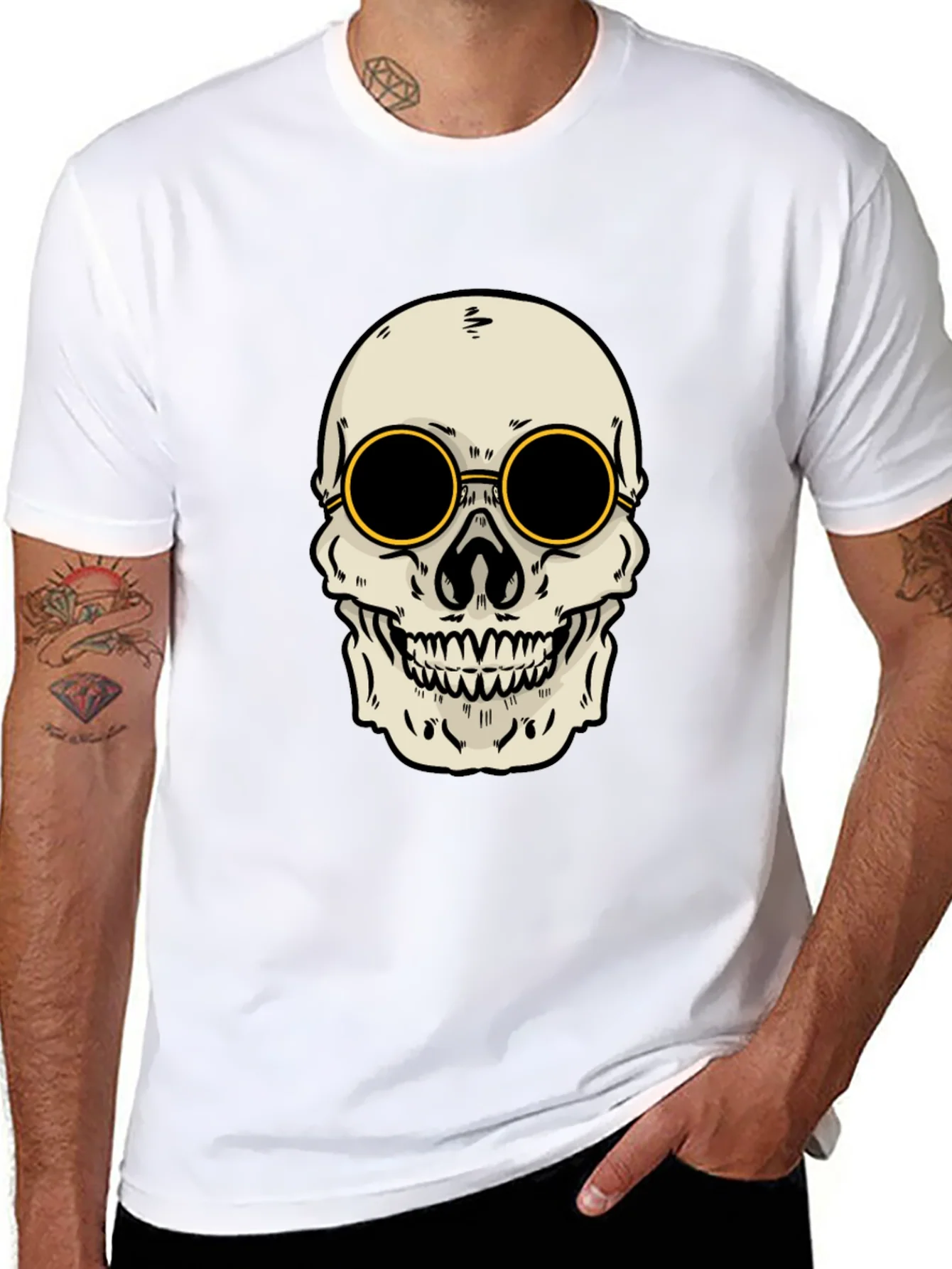 Skull with Shades Graphic Tee - Black Cotton T-Shirt
