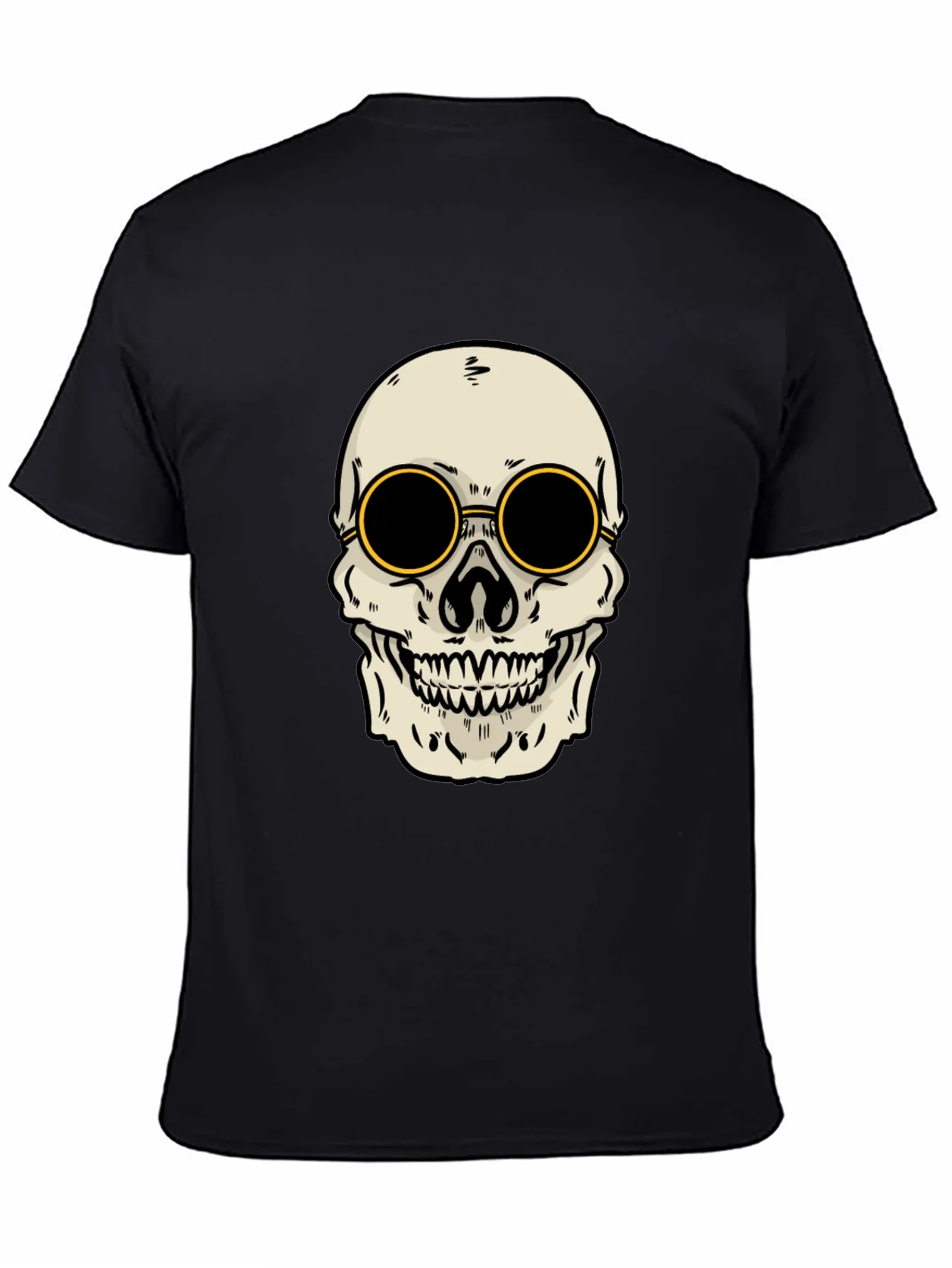 Skull with Shades Graphic Tee - Black Cotton T-Shirt