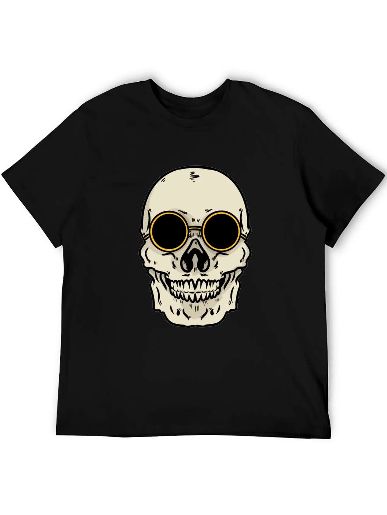 Skull with Shades Graphic Tee - Black Cotton T-Shirt