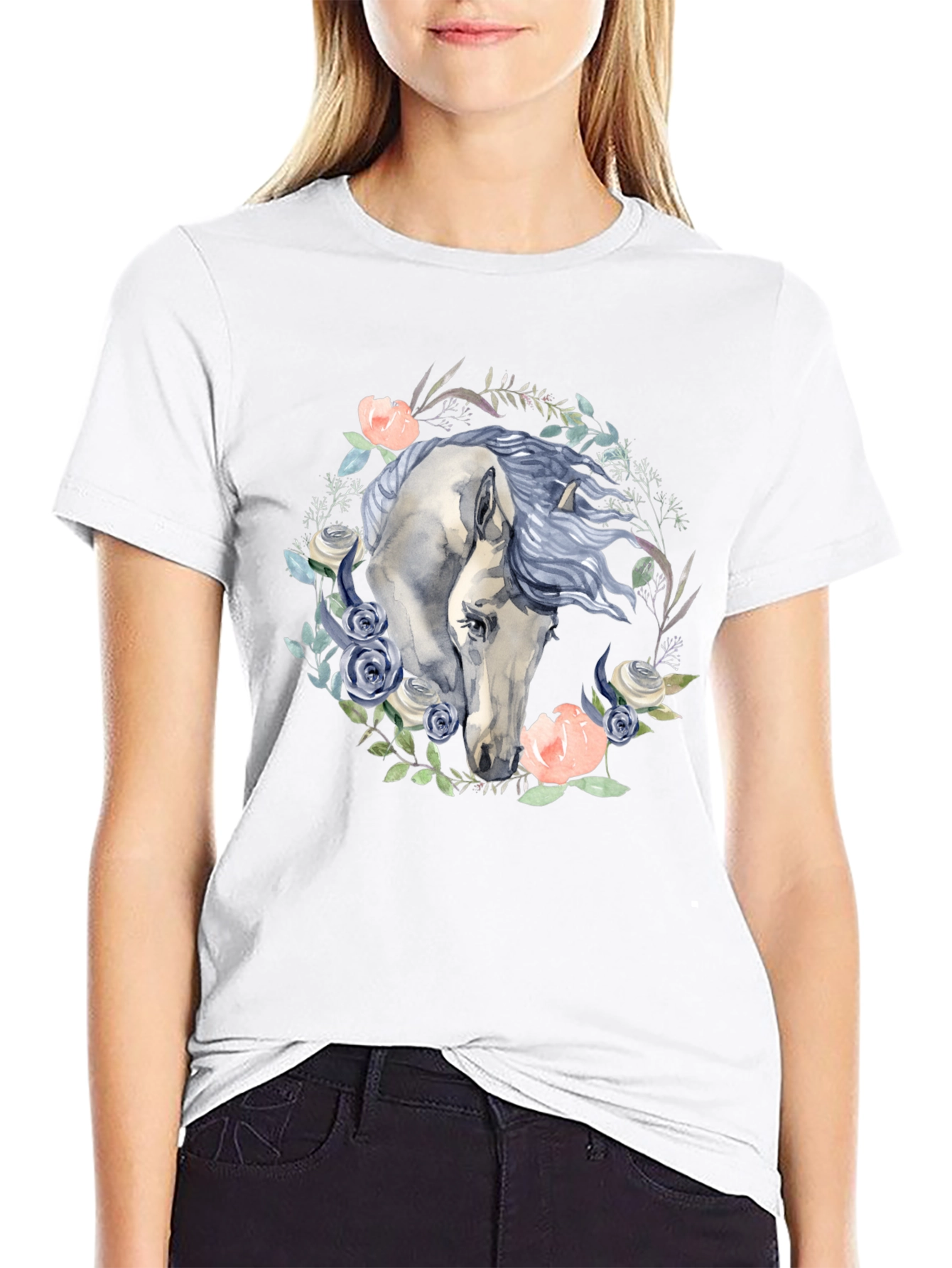 Floral Horse Graphic Tee - Black