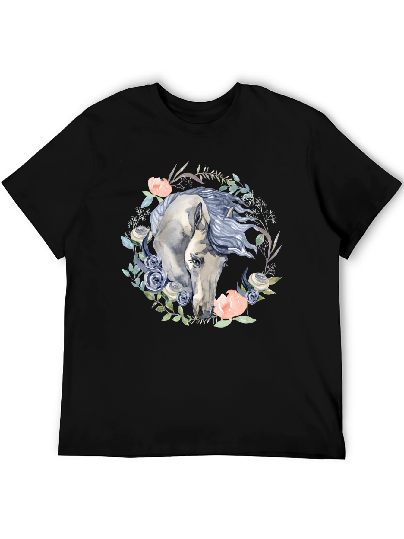 Floral Horse Graphic Tee - Black