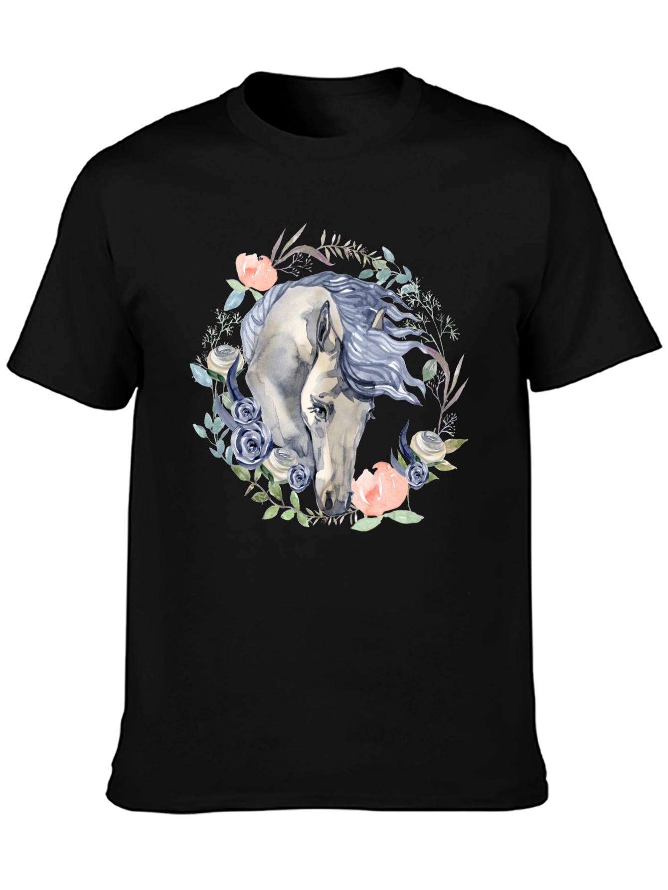 Floral Horse Graphic Tee - Black