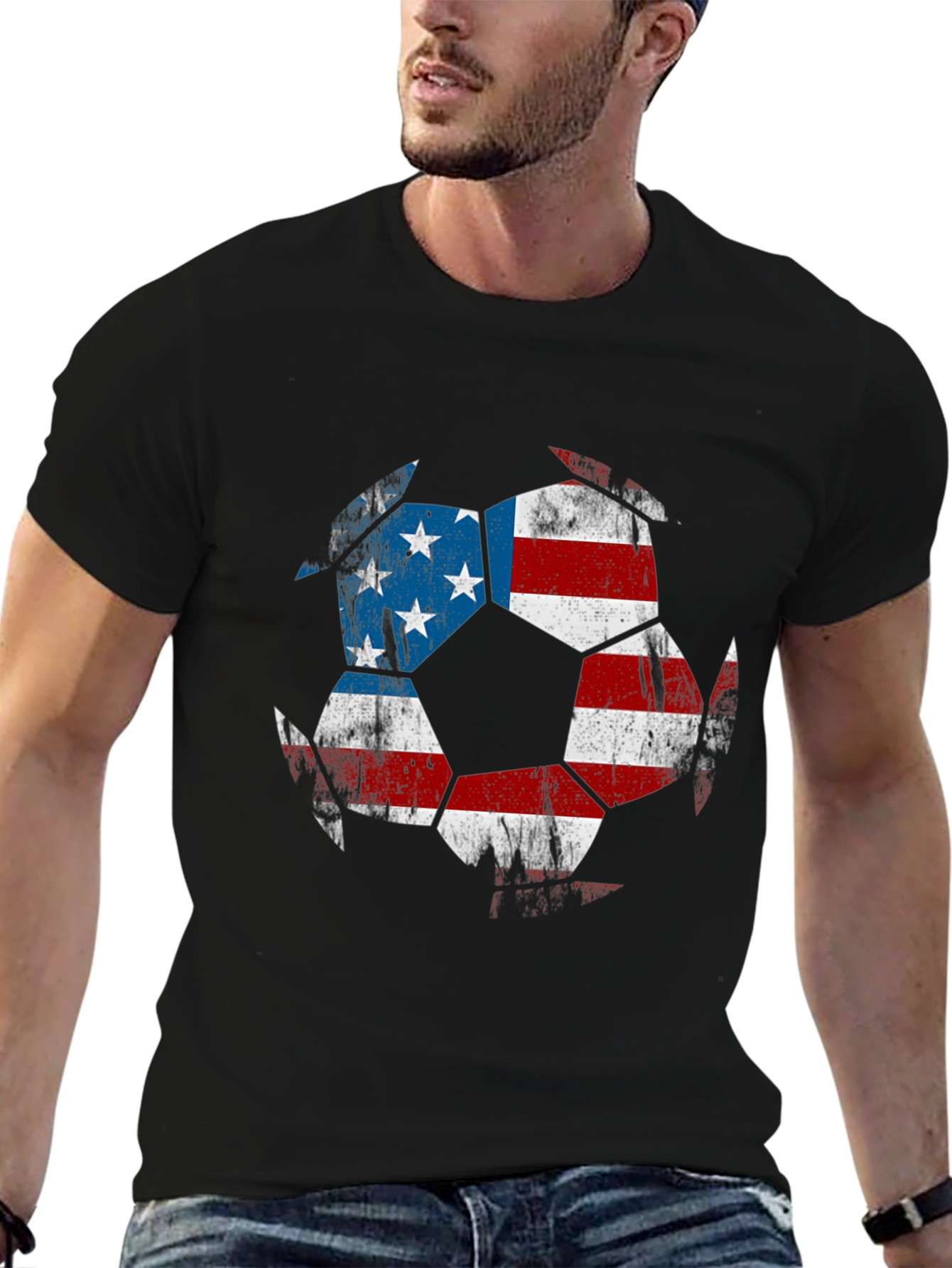 USA Flag Soccer Ball Graphic T-Shirt