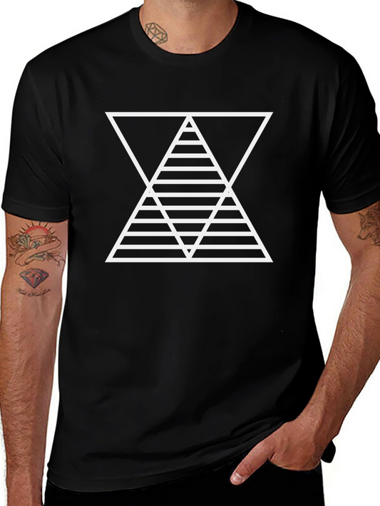 Geometric Triangle Graphic Print Black T-Shirt