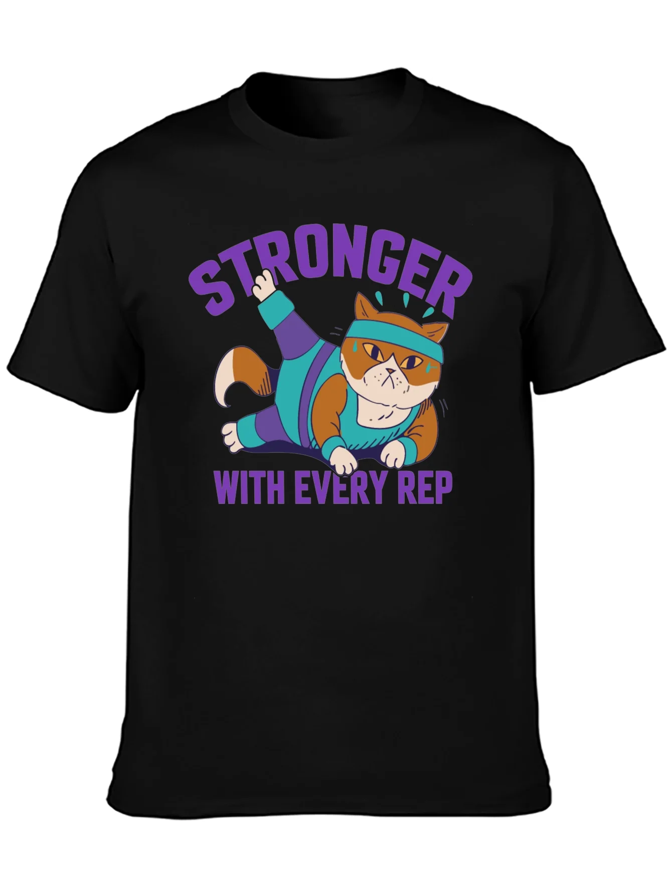 Stronger with Every Rep Cat Workout T-Shirt