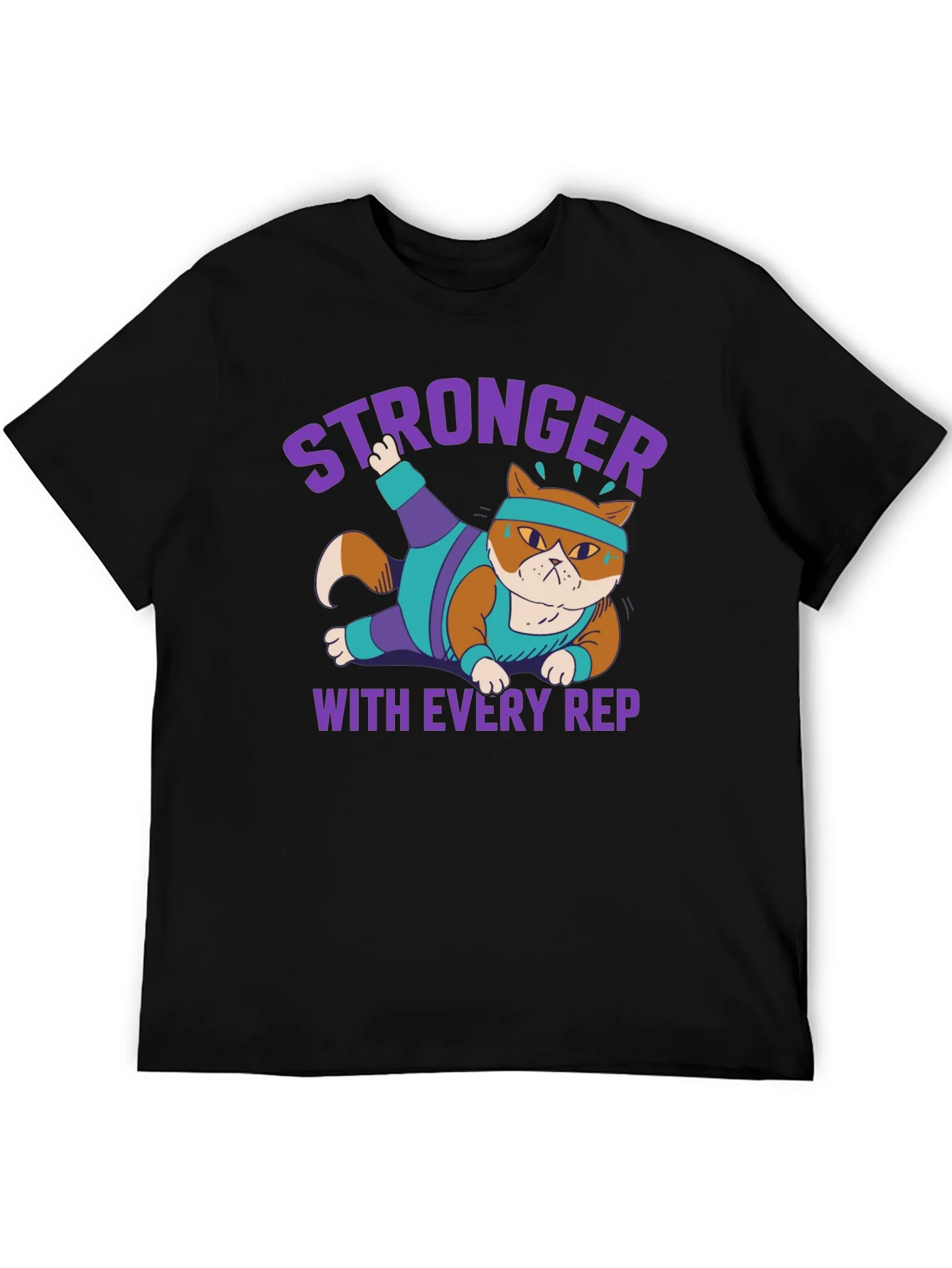 Stronger with Every Rep Cat Workout T-Shirt
