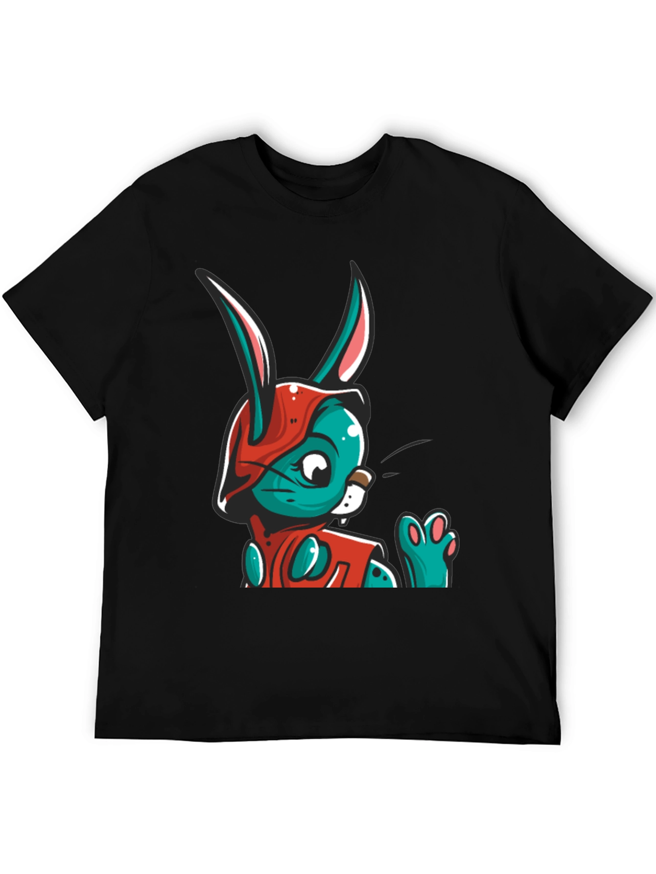 Cartoon Rabbit Graphic Tee - Black
