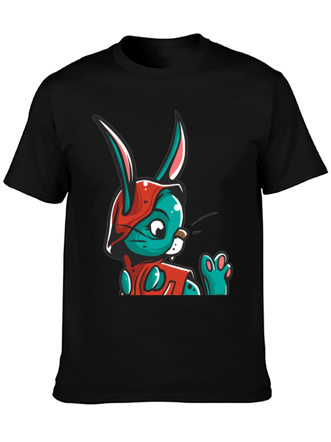 Cartoon Rabbit Graphic Tee - Black