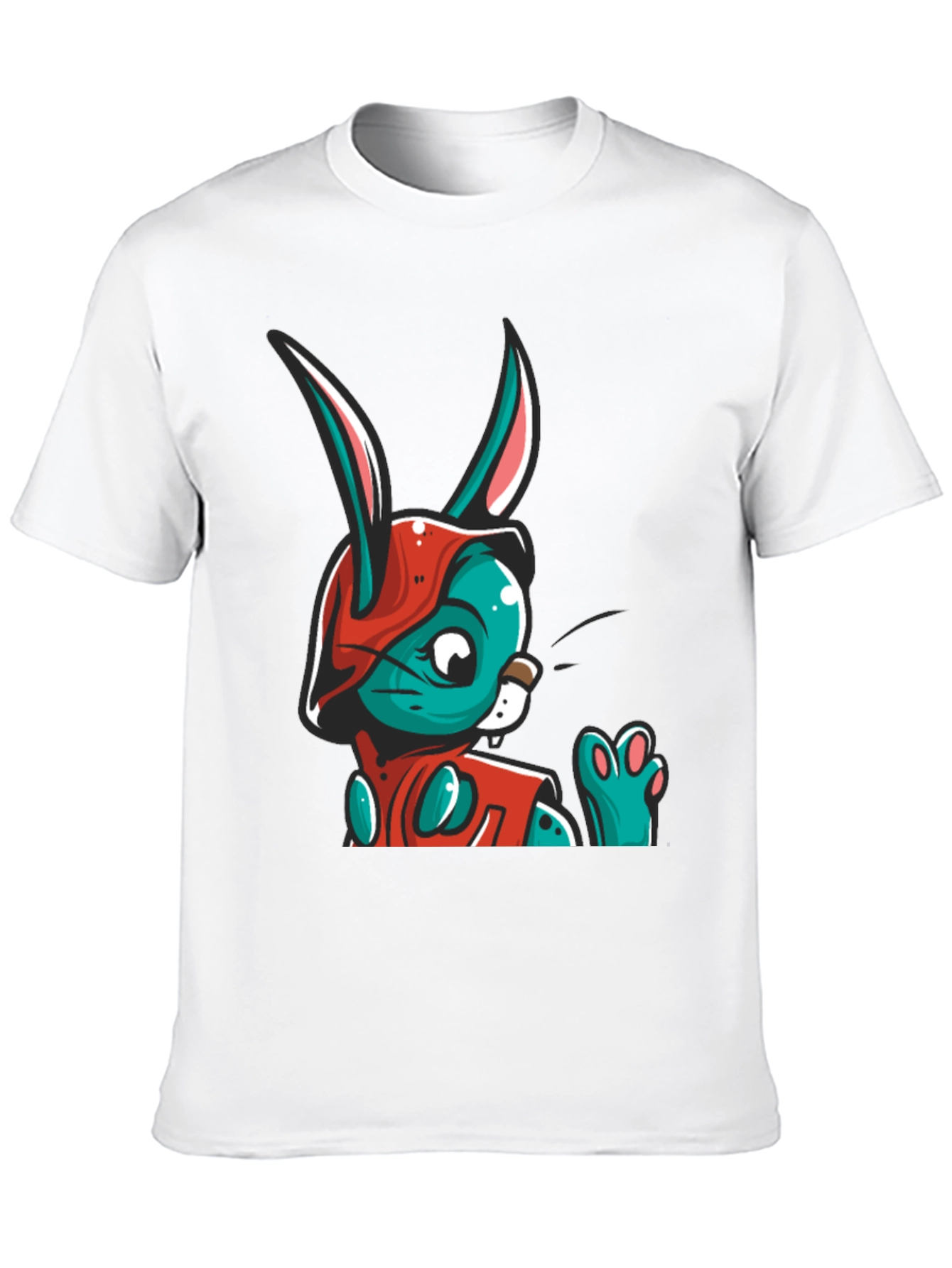 Cartoon Rabbit Graphic Tee - Black