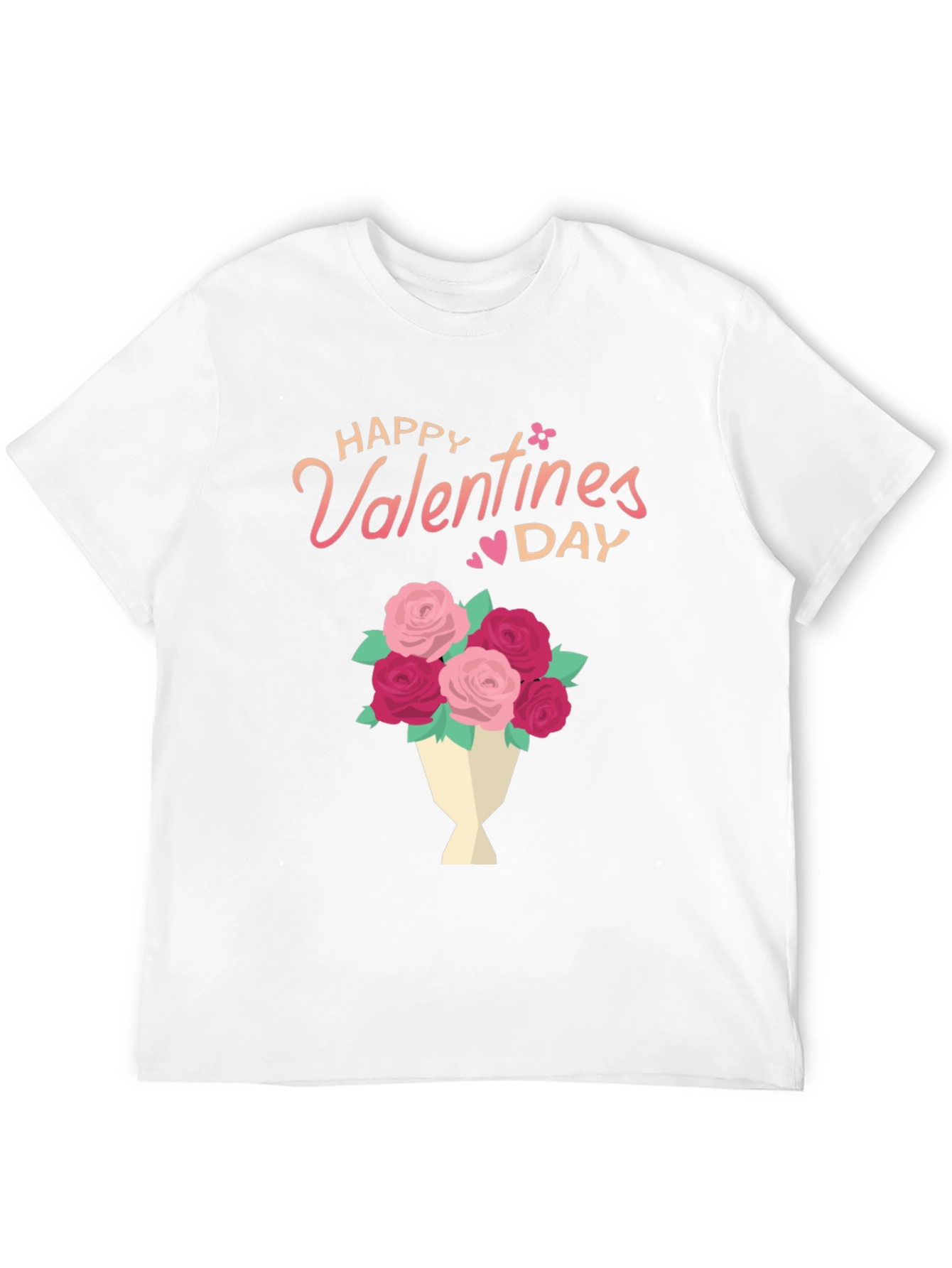 Happy Valentines Day Floral Bouquet Black T-Shirt