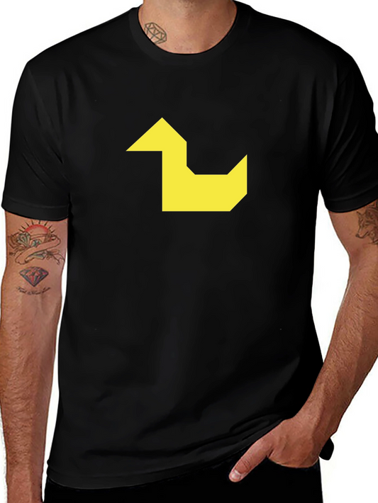 Geometric Duck Graphic Tee - Black Cotton Casual Shirt