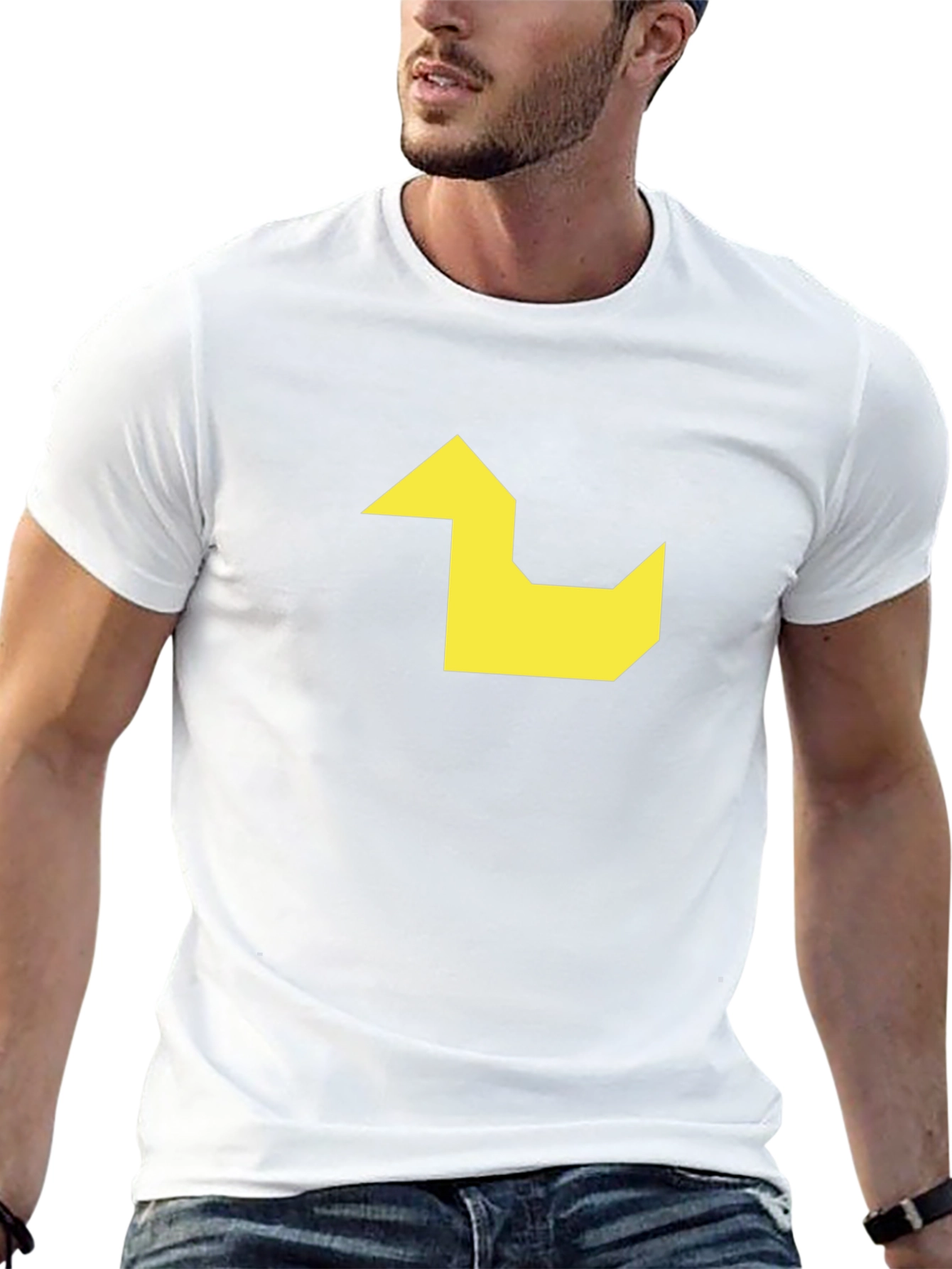 Geometric Duck Graphic Tee - Black Cotton Casual Shirt