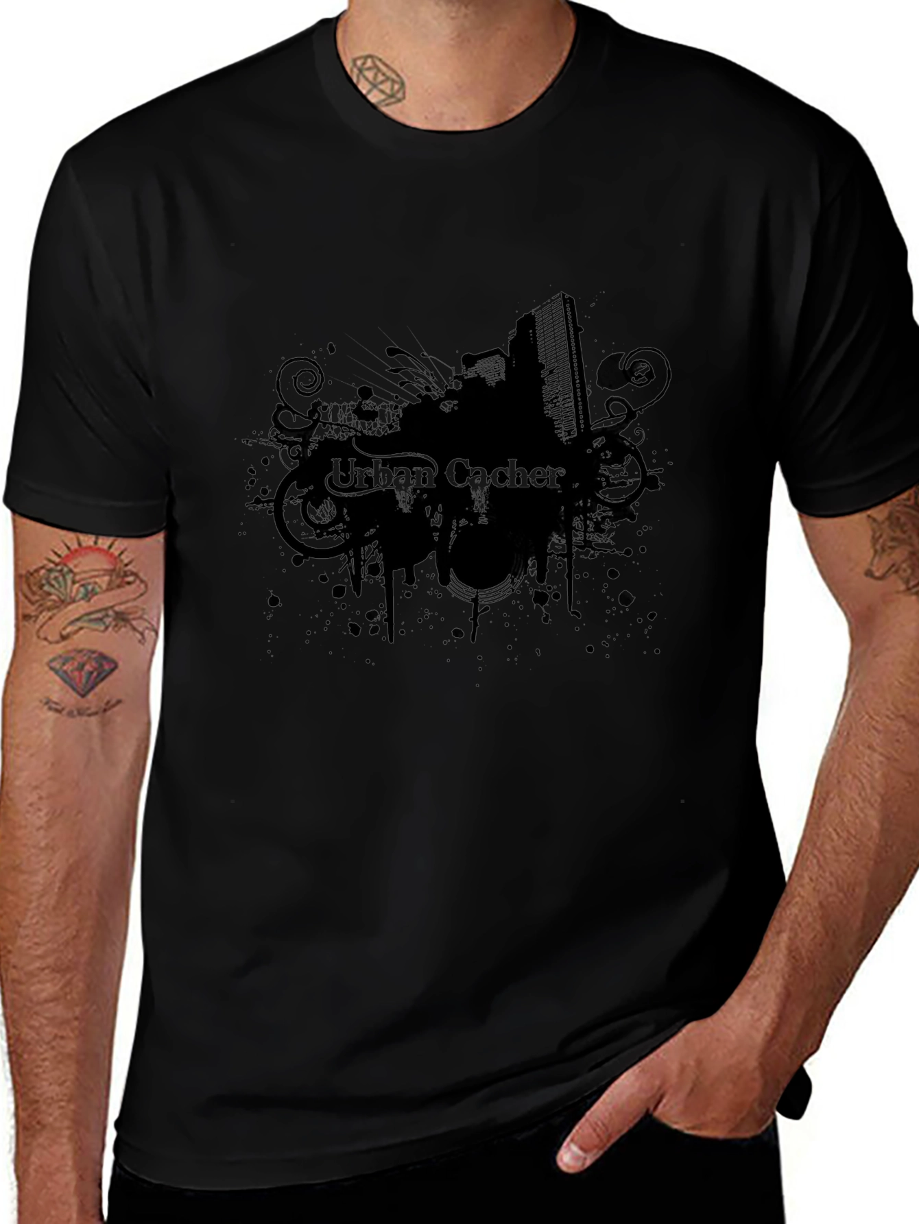Urban Cacher Black Graphic Tee for Men
