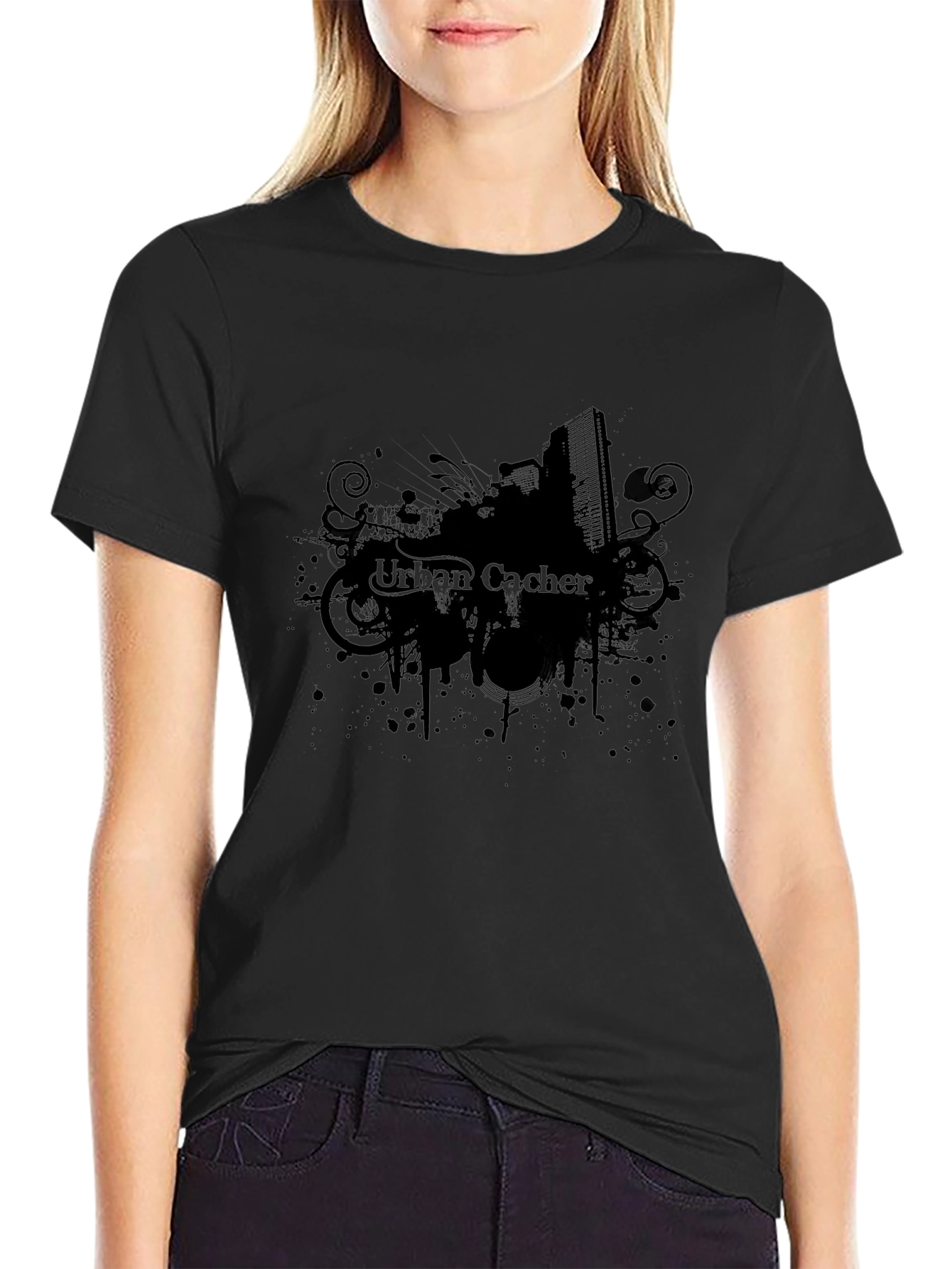Urban Cacher Black Graphic Tee for Men