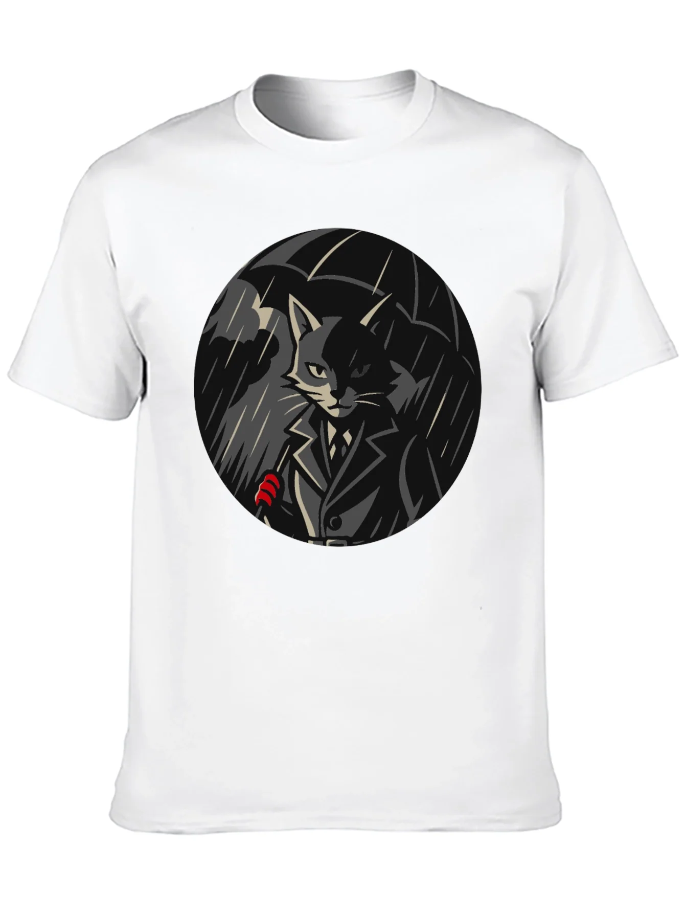 Cool Cat Under Umbrella Graphic T-Shirt