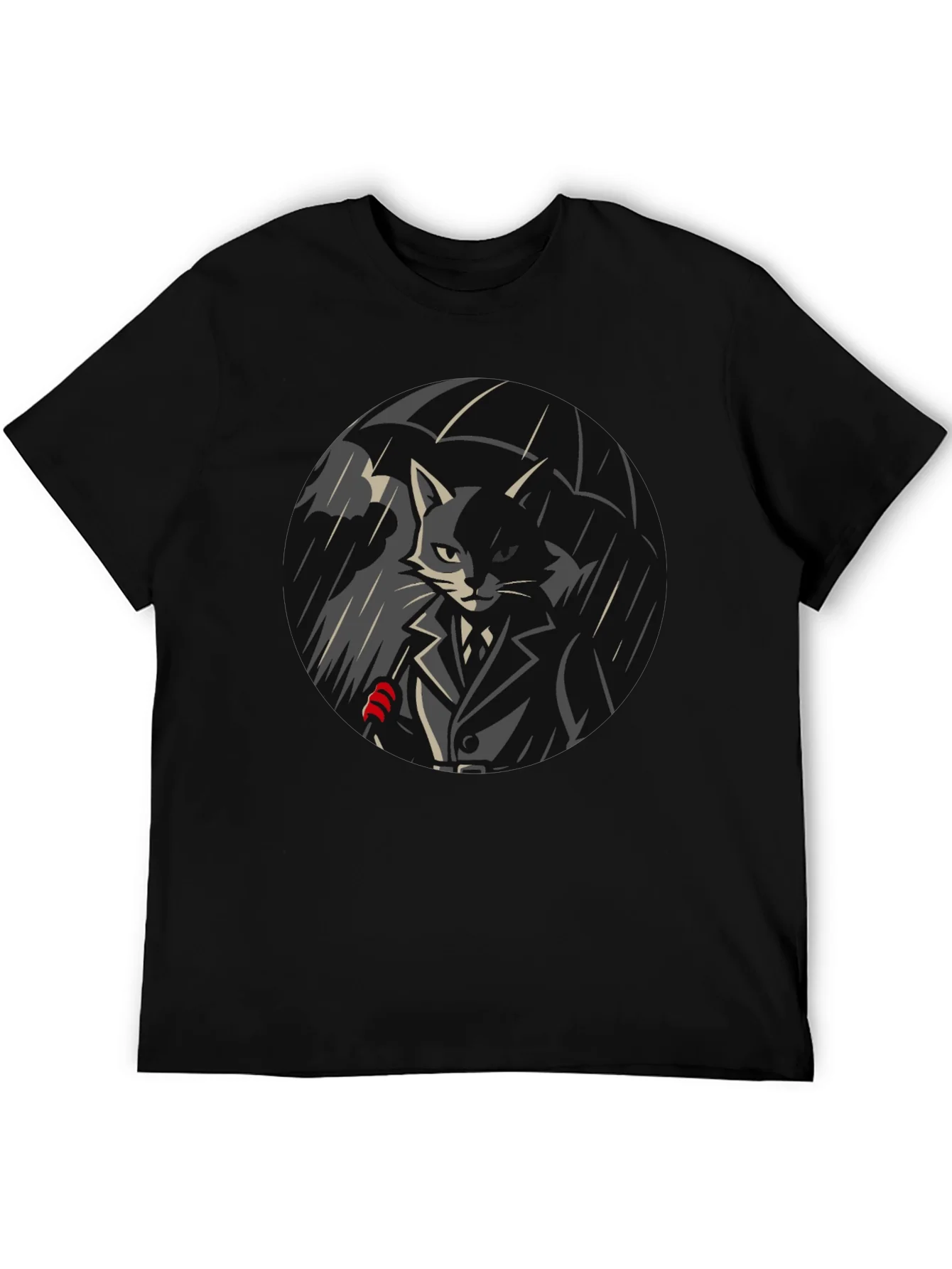 Cool Cat Under Umbrella Graphic T-Shirt