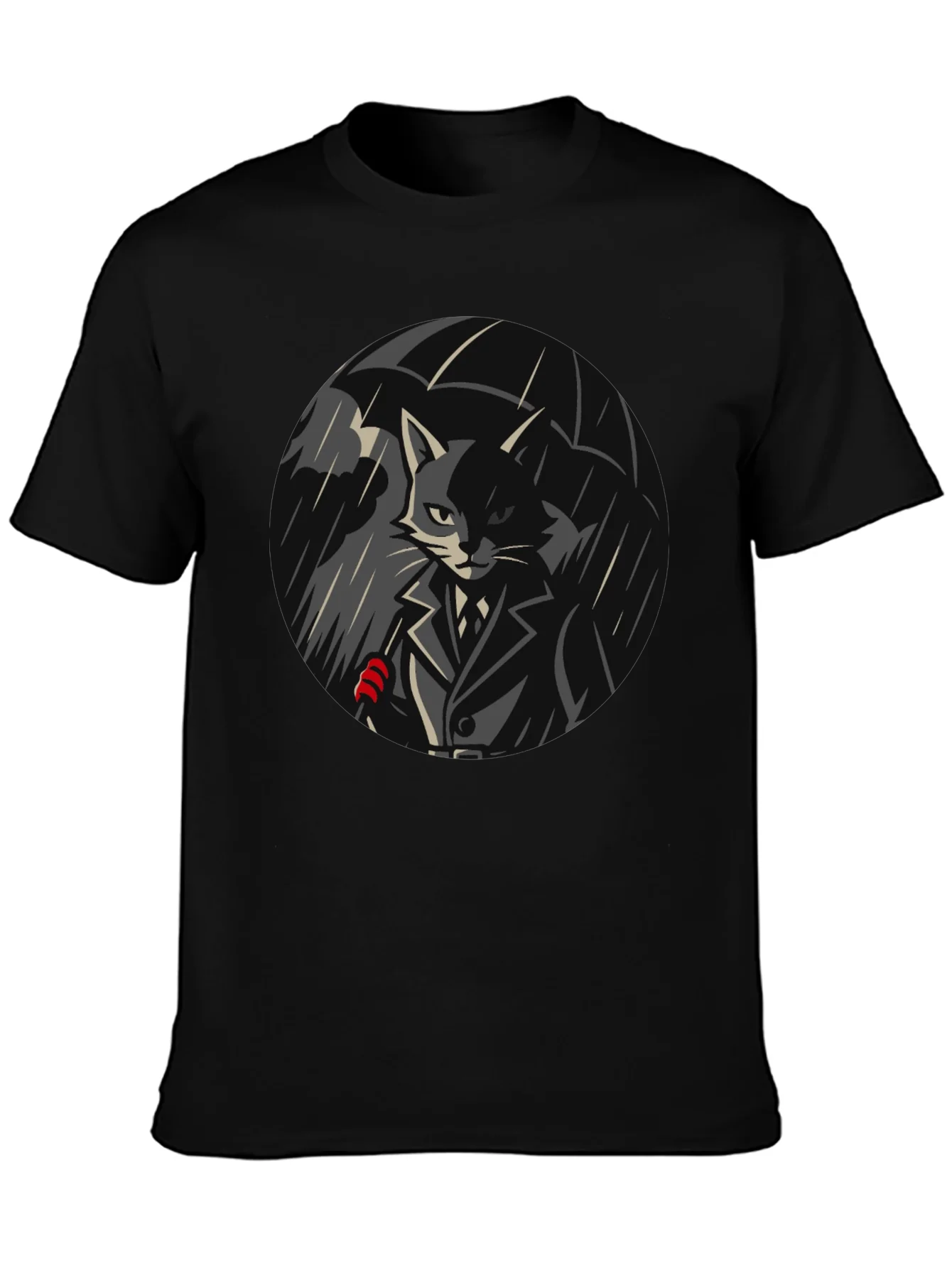 Cool Cat Under Umbrella Graphic T-Shirt