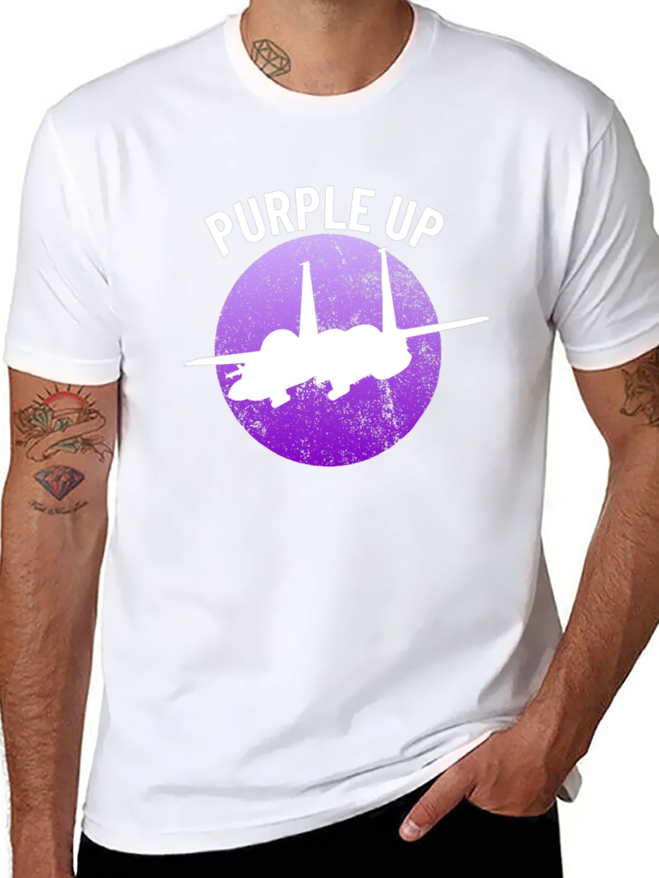Purple Up F-15 Fighter Jet Graphic T-Shirt
