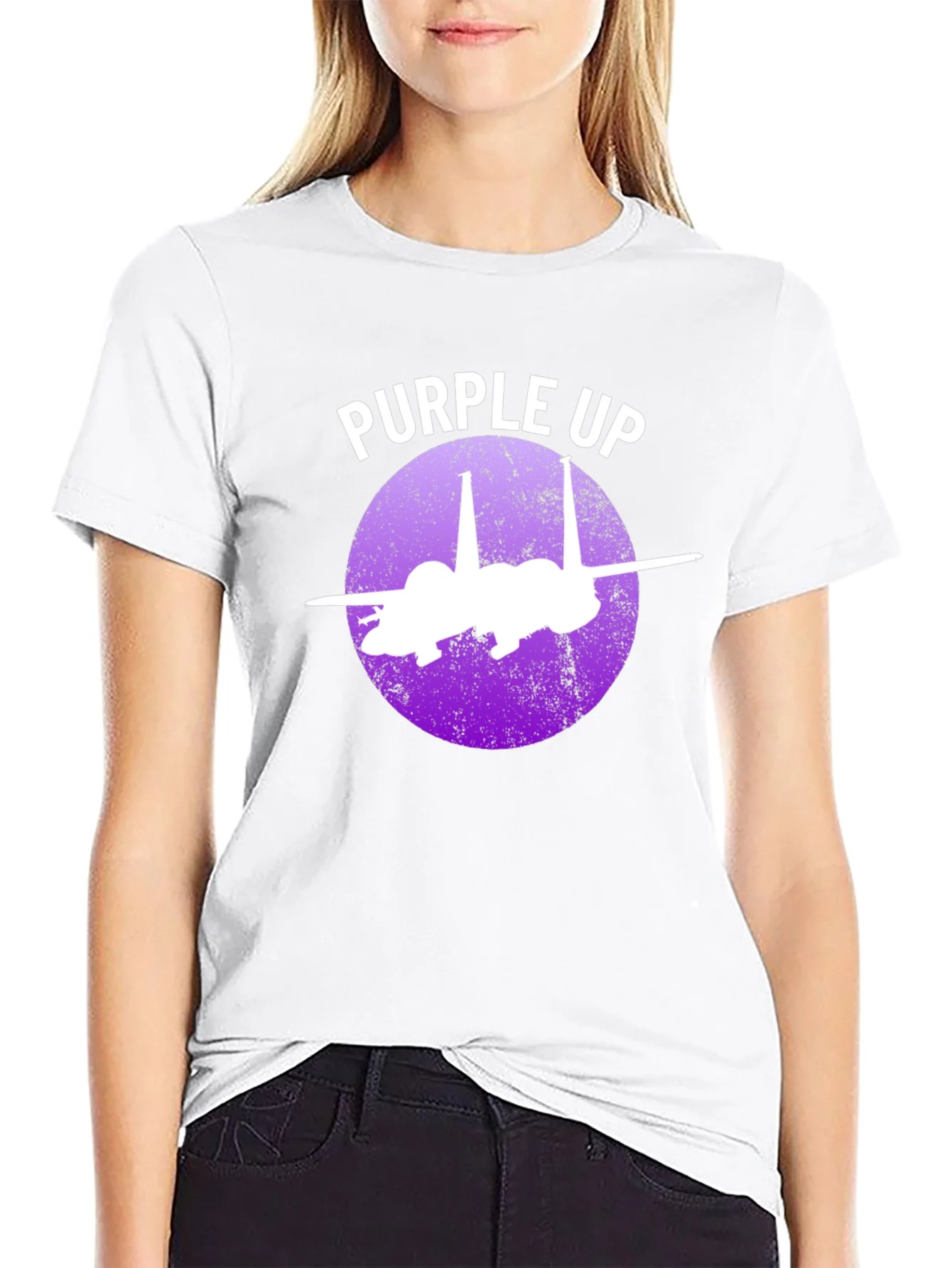 Purple Up F-15 Fighter Jet Graphic T-Shirt