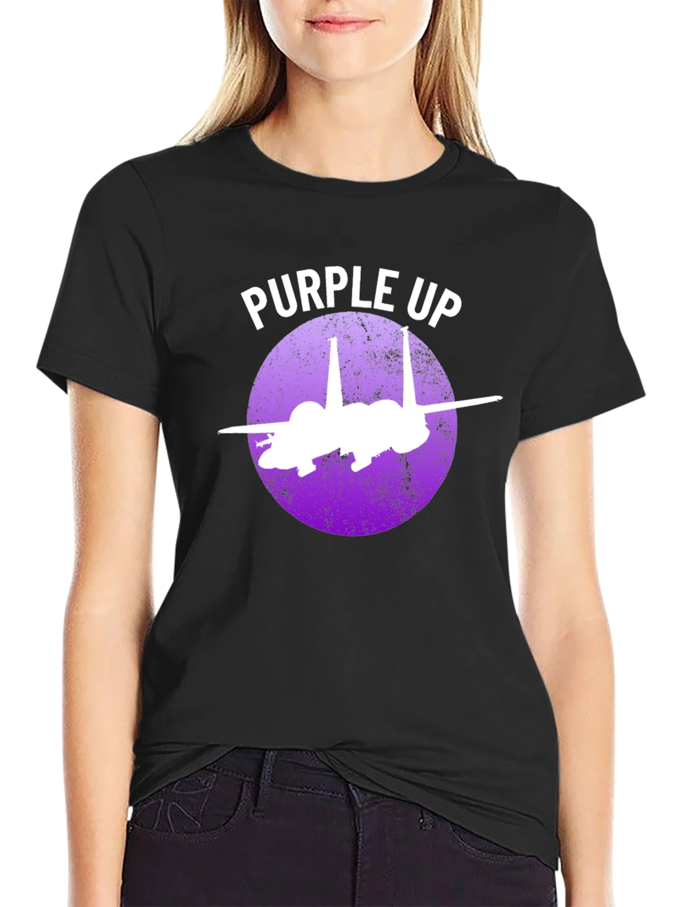 Purple Up F-15 Fighter Jet Graphic T-Shirt
