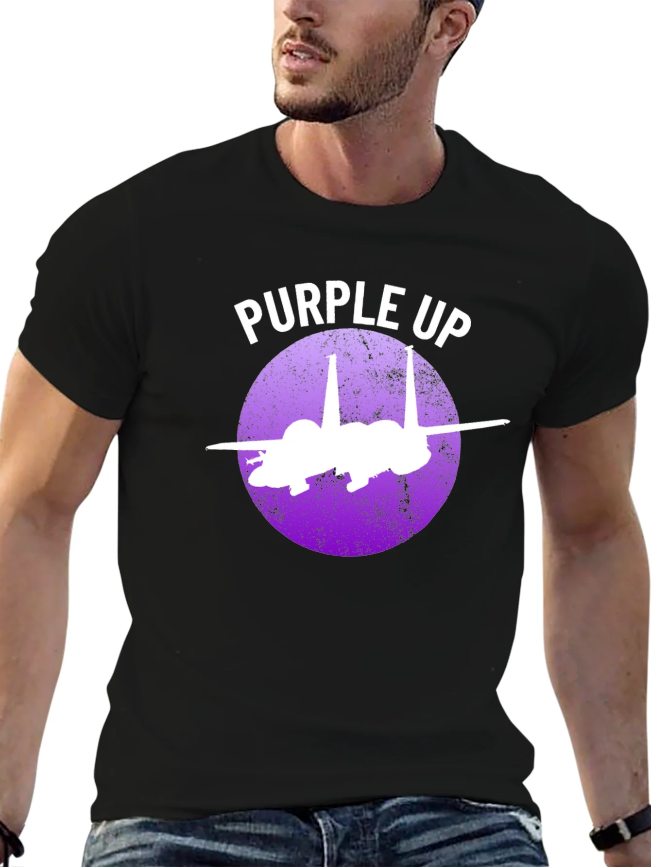 Purple Up F-15 Fighter Jet Graphic T-Shirt