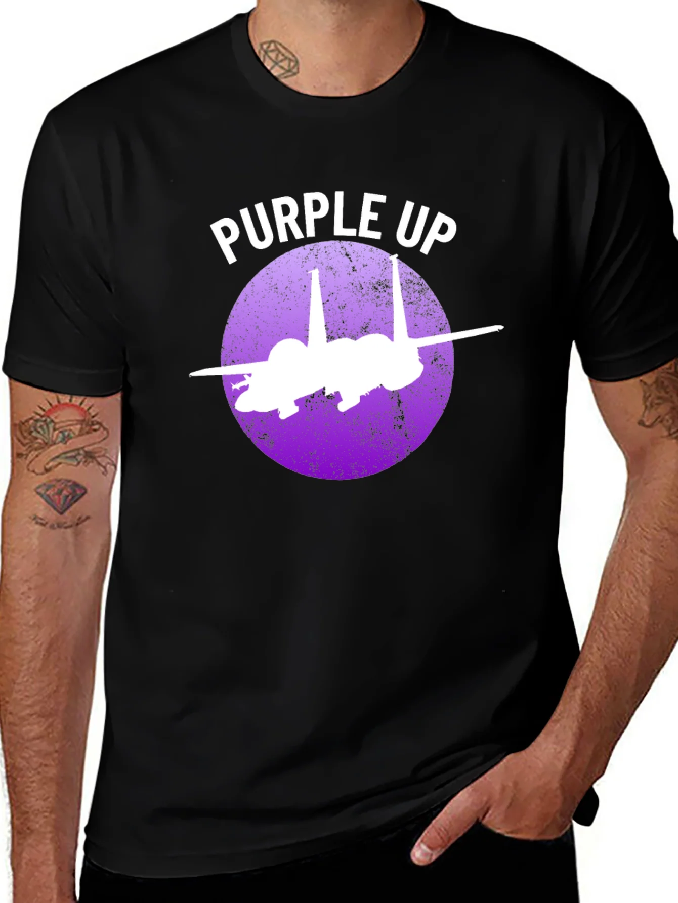 Purple Up F-15 Fighter Jet Graphic T-Shirt