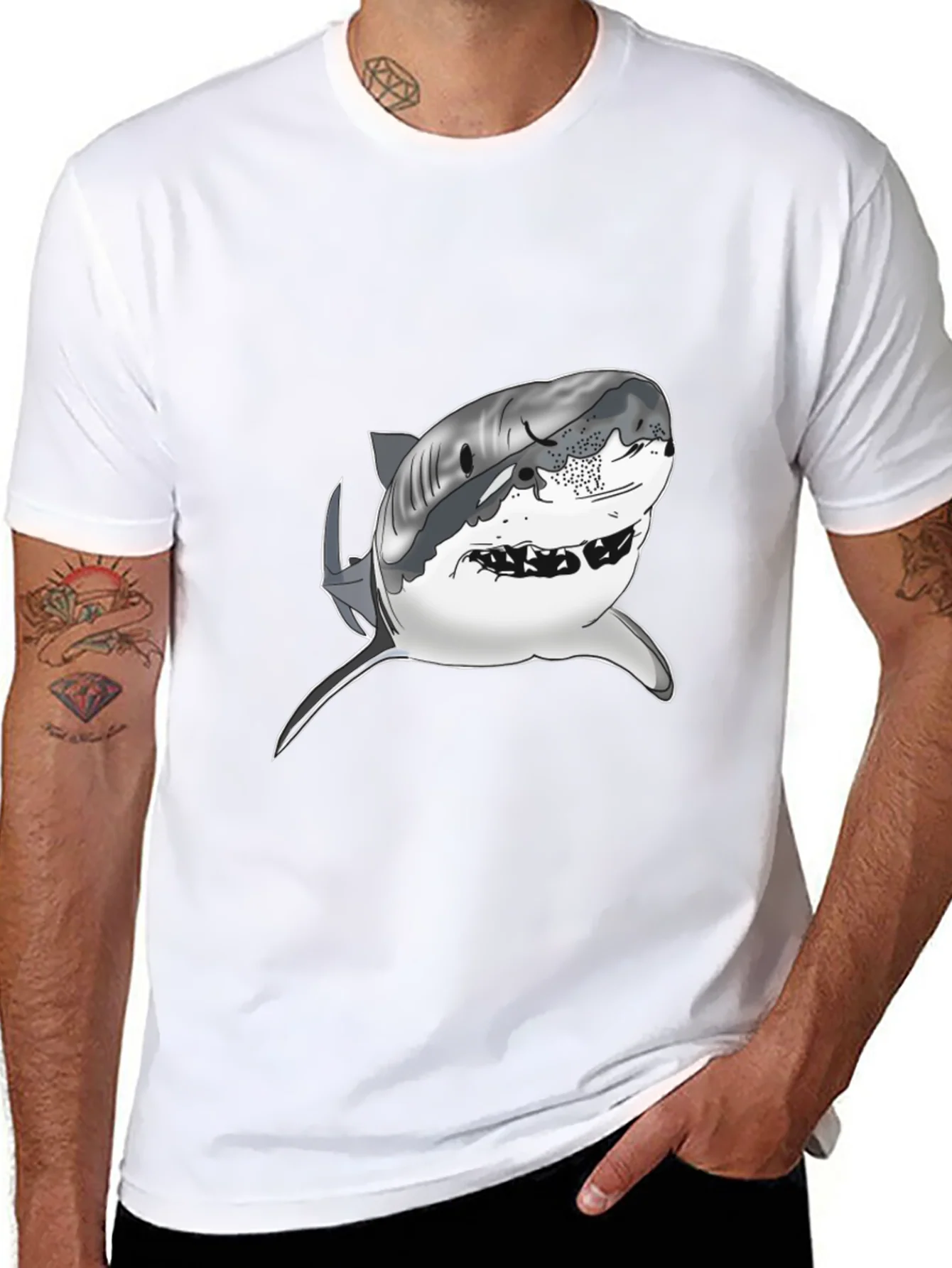 Shark Graphic Tee - Mens Black Cotton T-Shirt