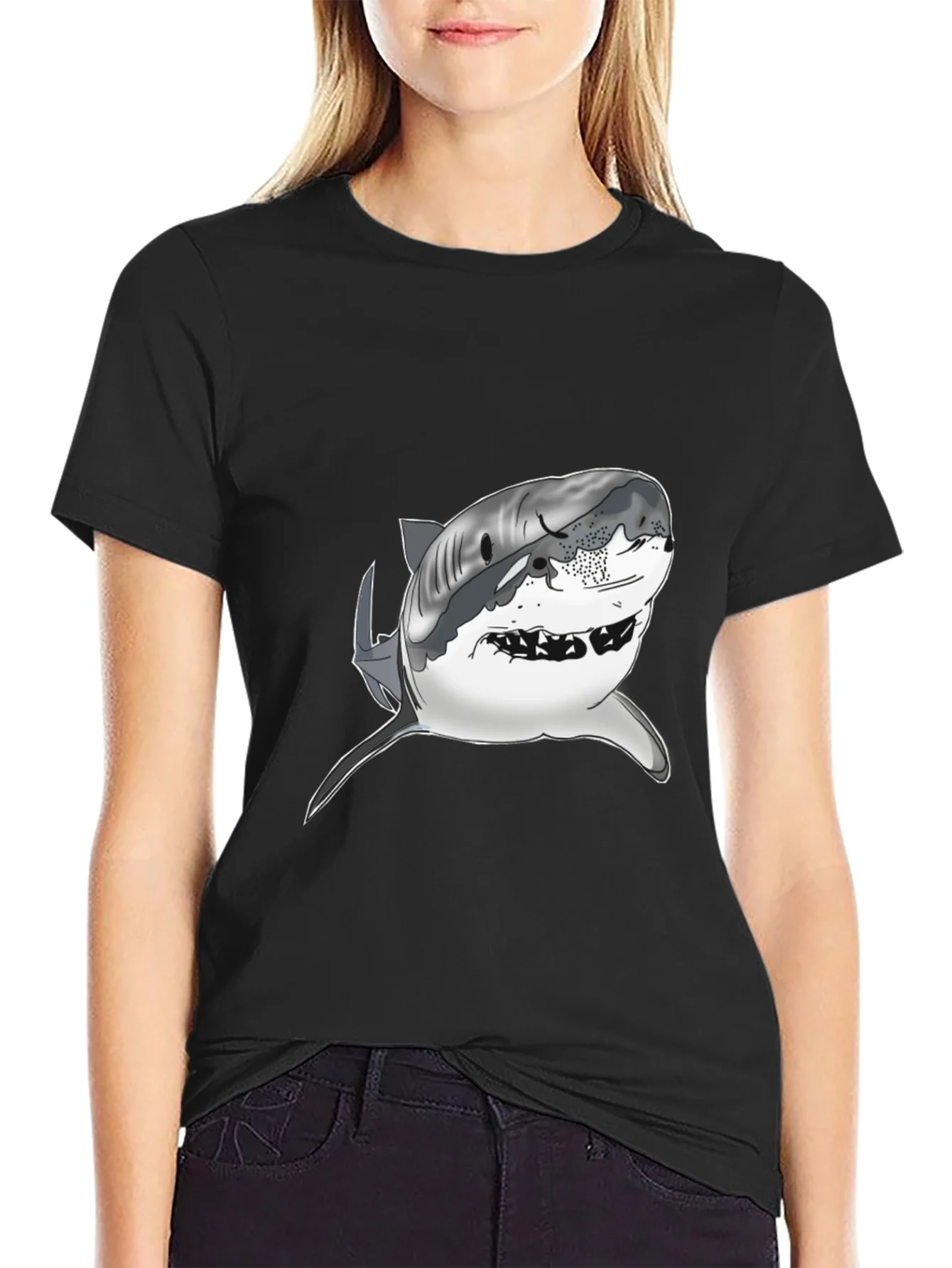 Shark Graphic Tee - Mens Black Cotton T-Shirt