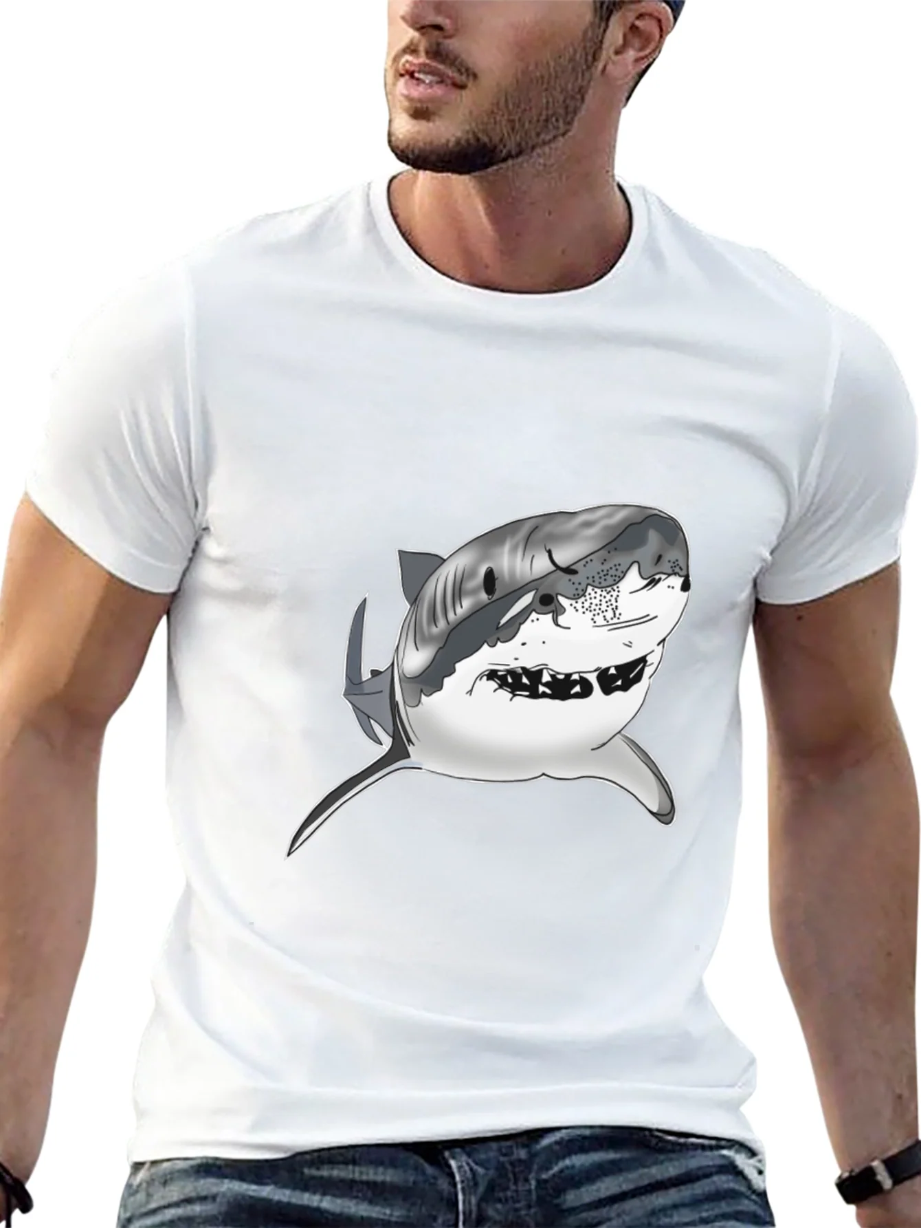 Shark Graphic Tee - Mens Black Cotton T-Shirt