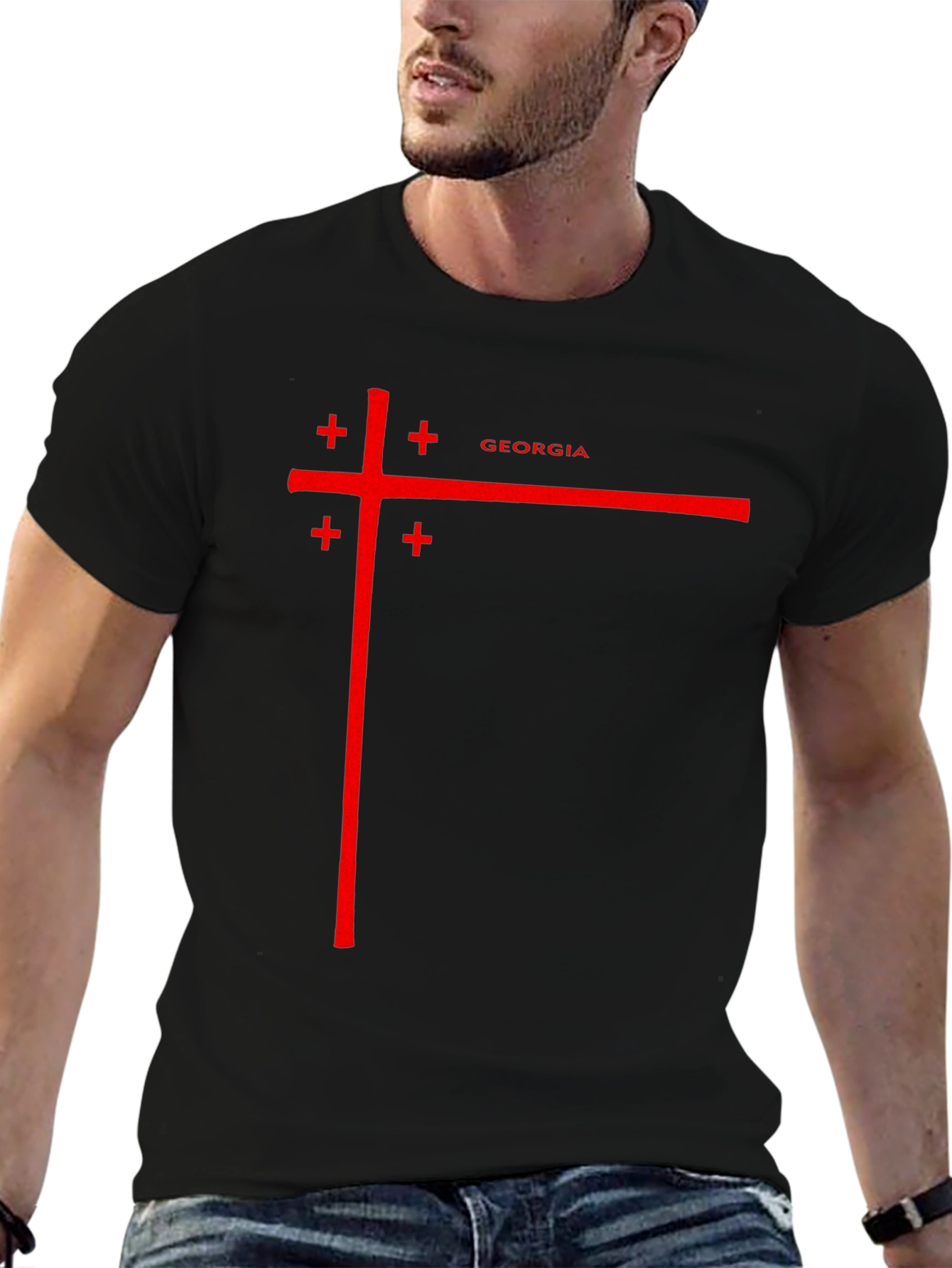 Georgia Flag T-Shirt - Black Cotton Tee