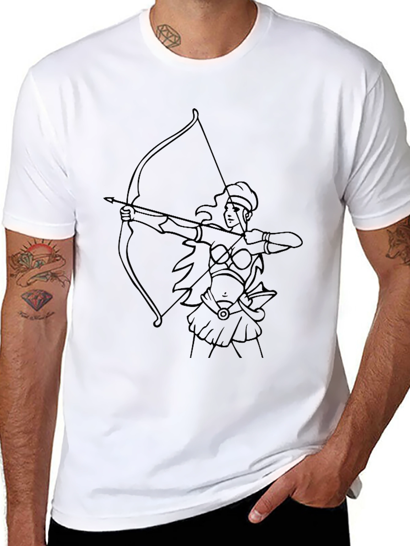 Archer Woman Line Art Black T-Shirt